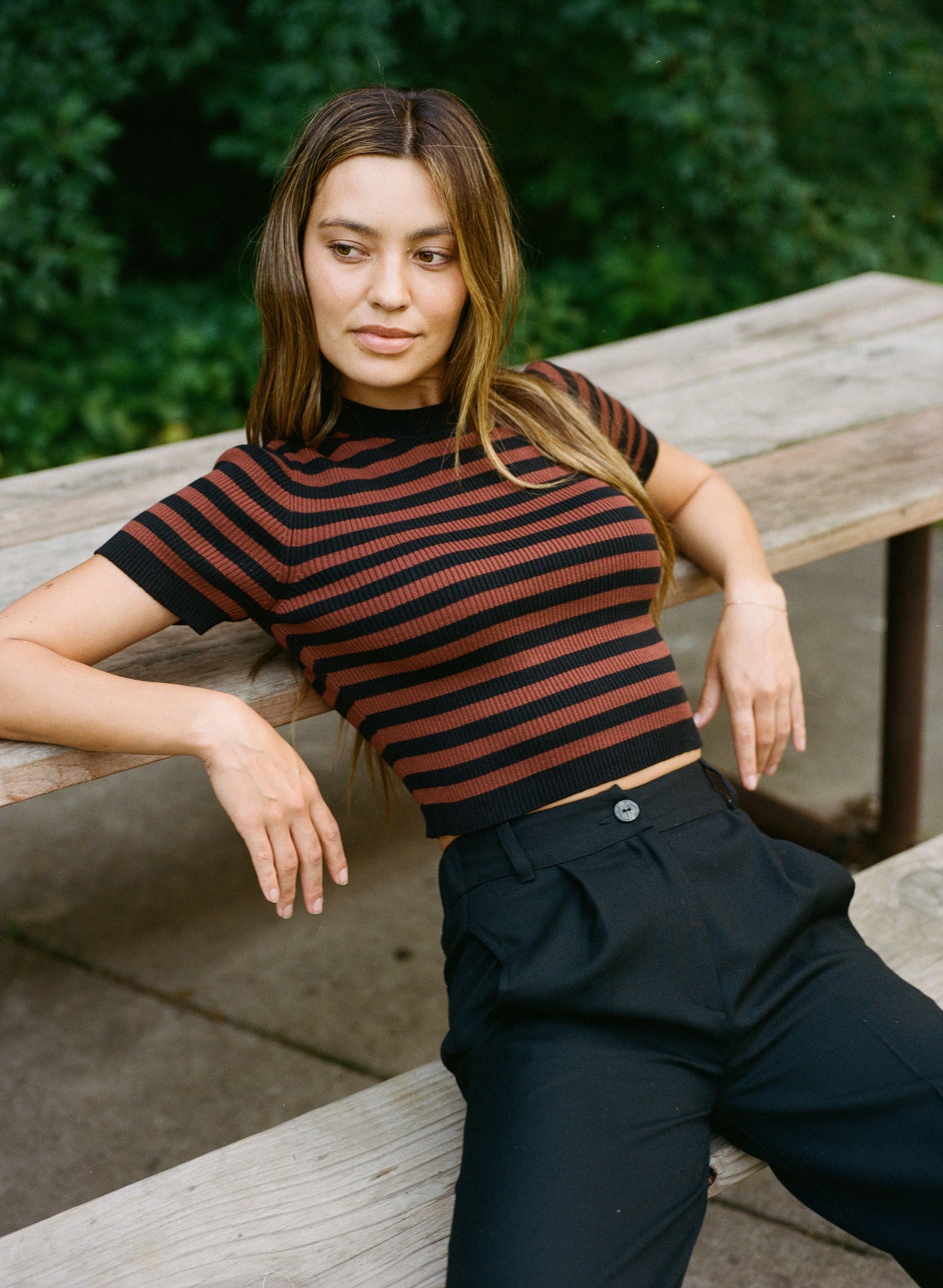 JONES RIBBED TEE | cacao stripe | organic – Maria Stanley