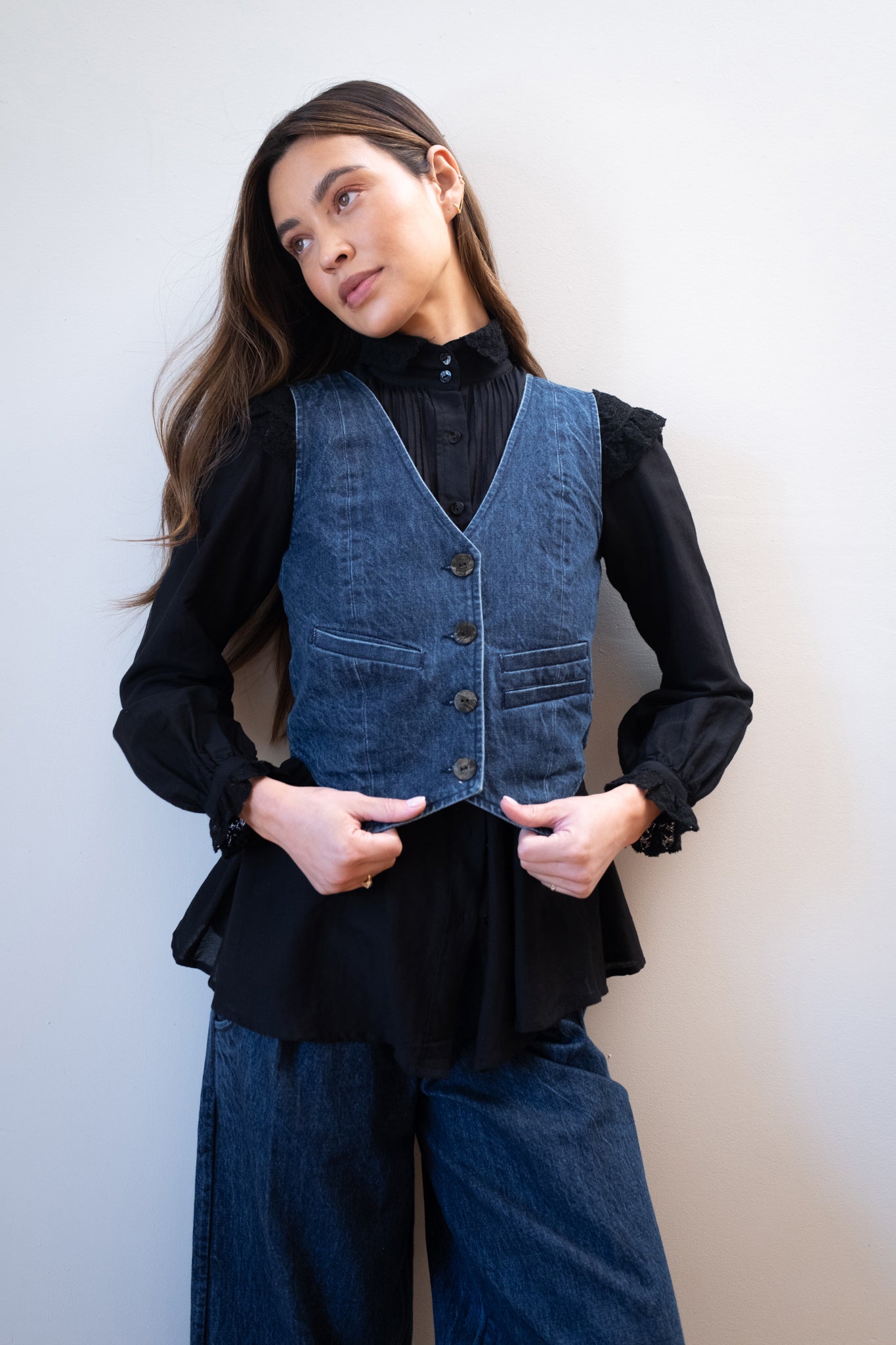 FARRA VEST | denim | organic + earth dyed – Maria Stanley