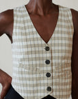 FARRA VEST | bone plaid | organic + earth dyed