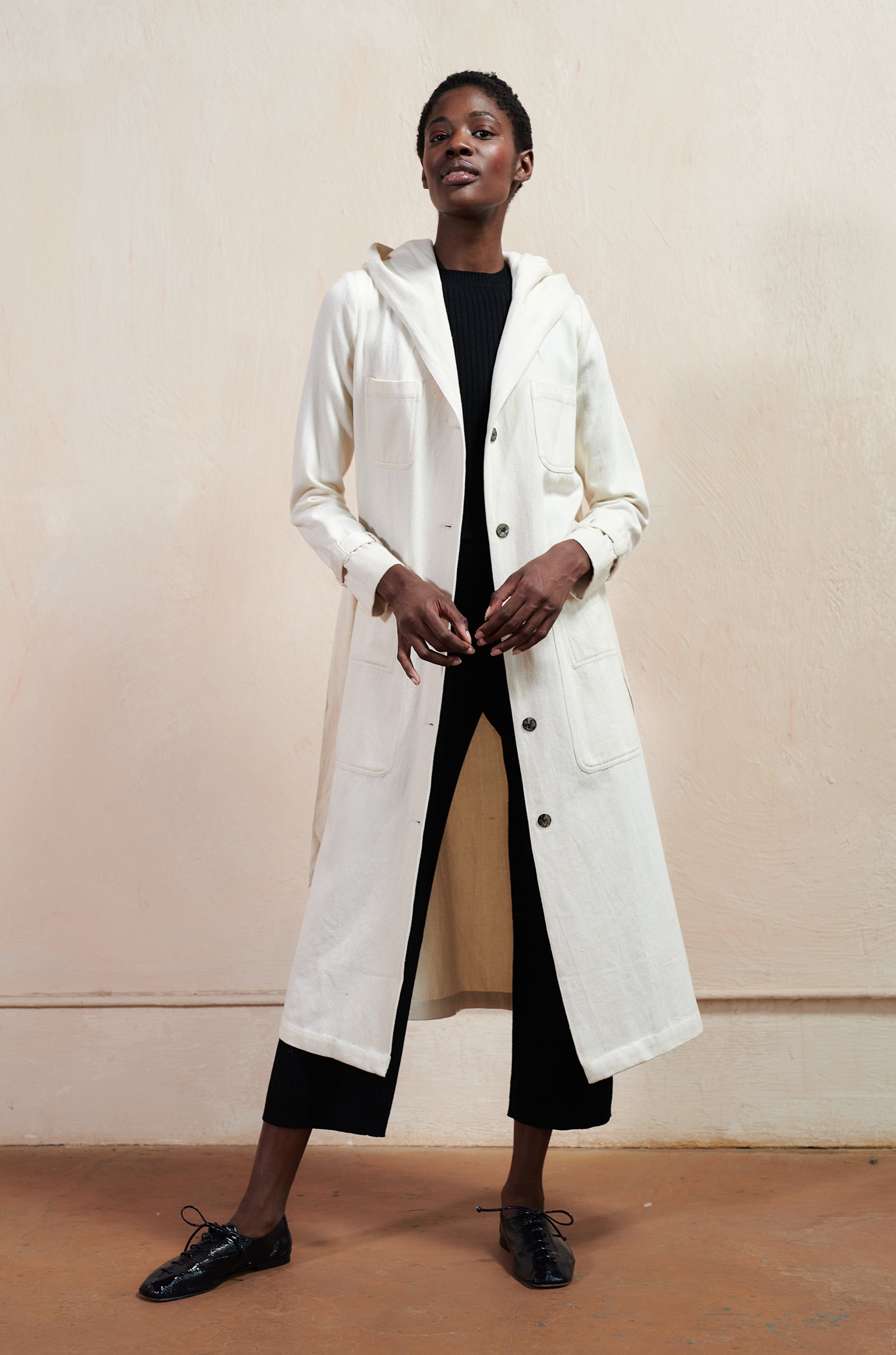 HOODED CONRAD TRENCH | bone | organic + undyed – Maria Stanley