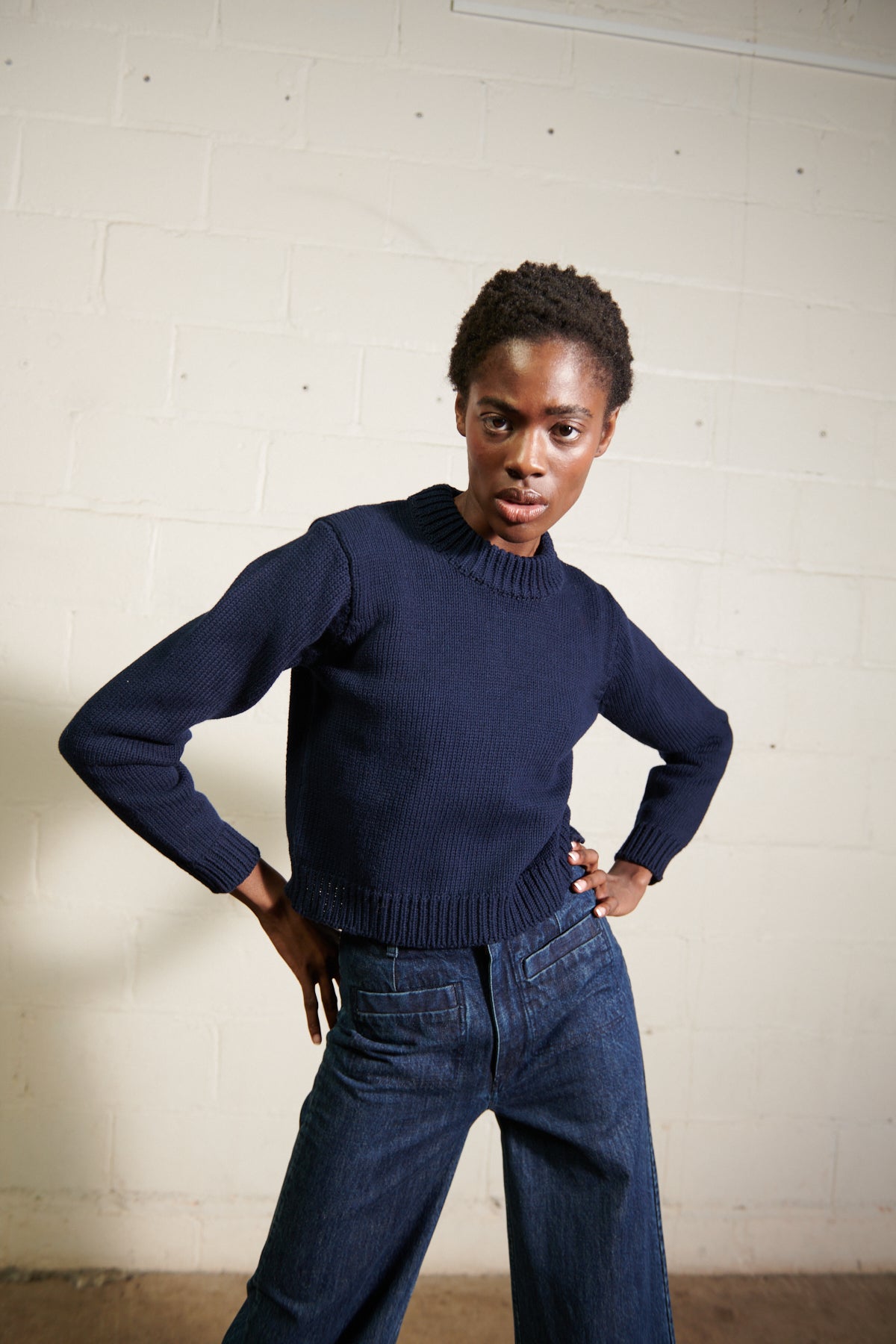 CHUNKY SHRUNKEN JUMPER | navy | organic – Maria Stanley