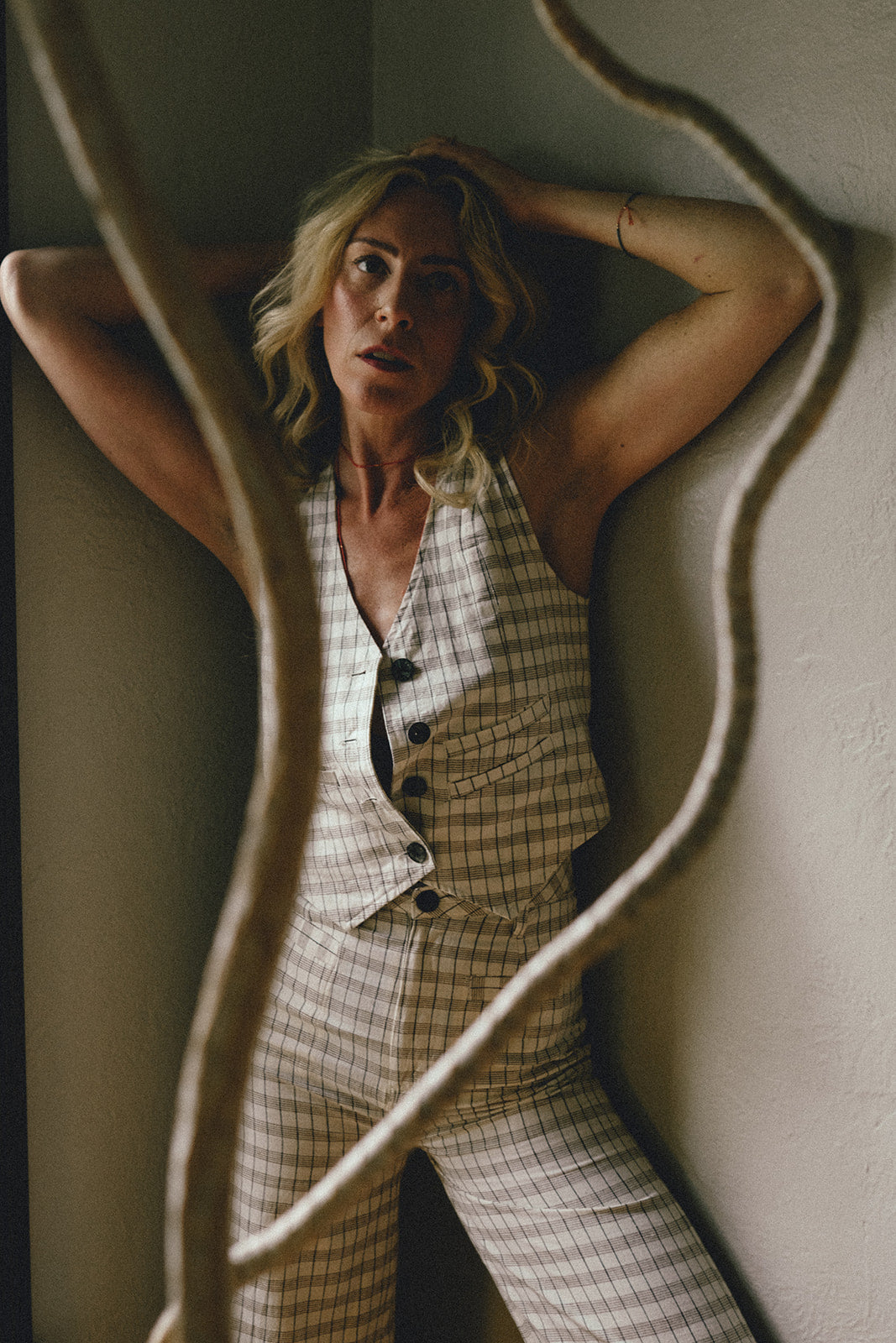 FARRA VEST | bone plaid | organic + earth dyed