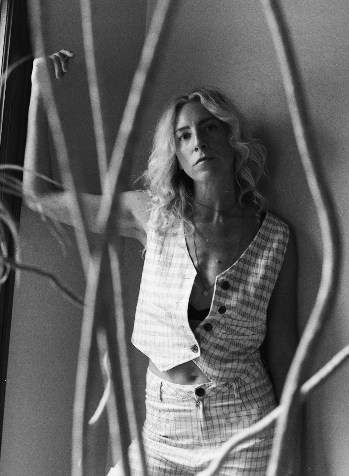 FARRA VEST | bone plaid | organic + earth dyed