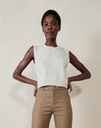 slightly cropped fine knit alpaca sweater vest in an off white