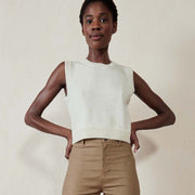 slightly cropped fine knit alpaca sweater vest in an off white
