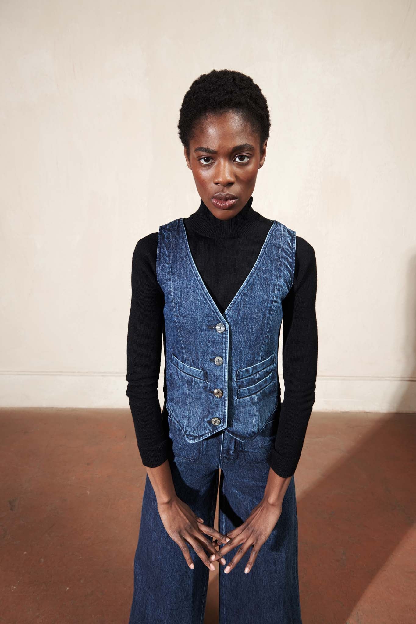 FARRA VEST | denim | organic + earth dyed – Maria Stanley