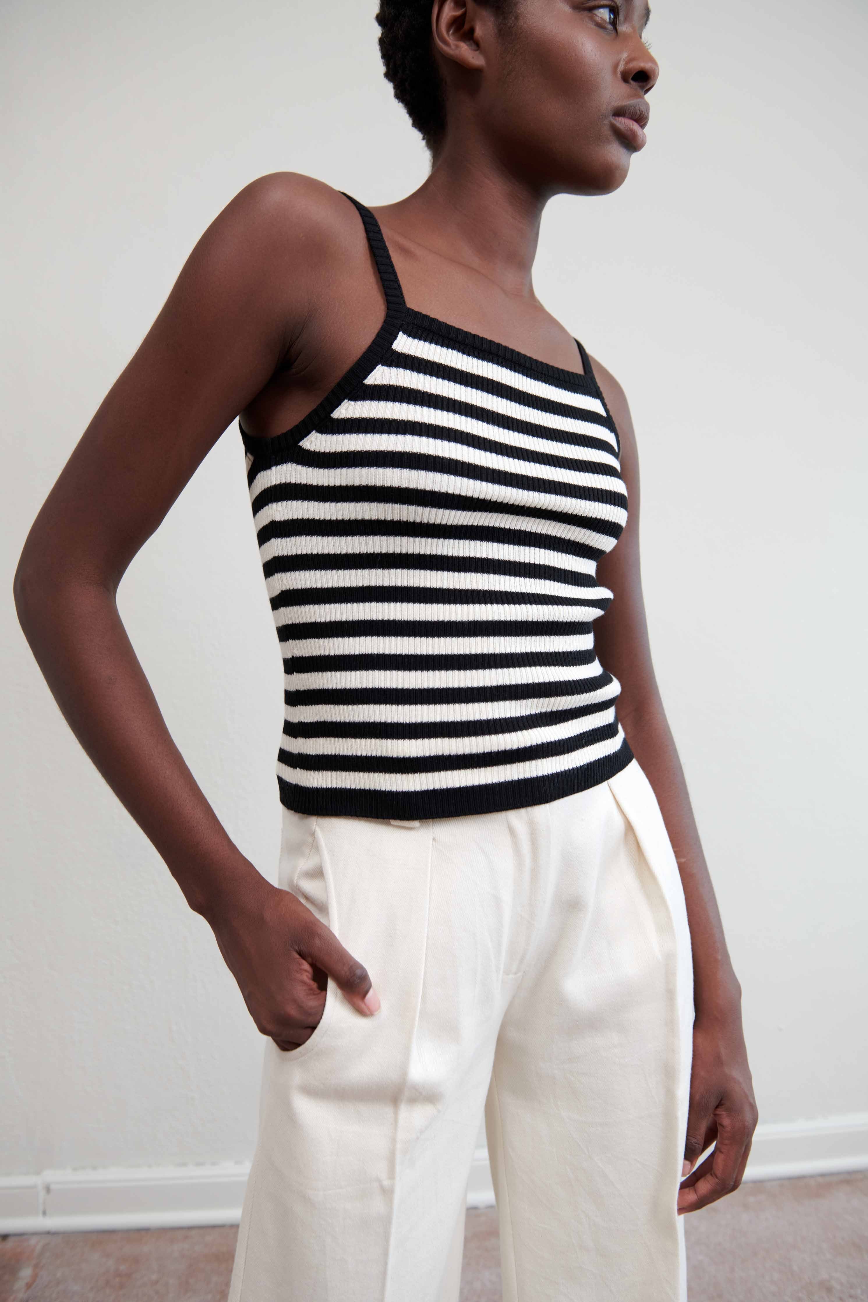 ANU RIBBED TANK | ecru stripe | organic