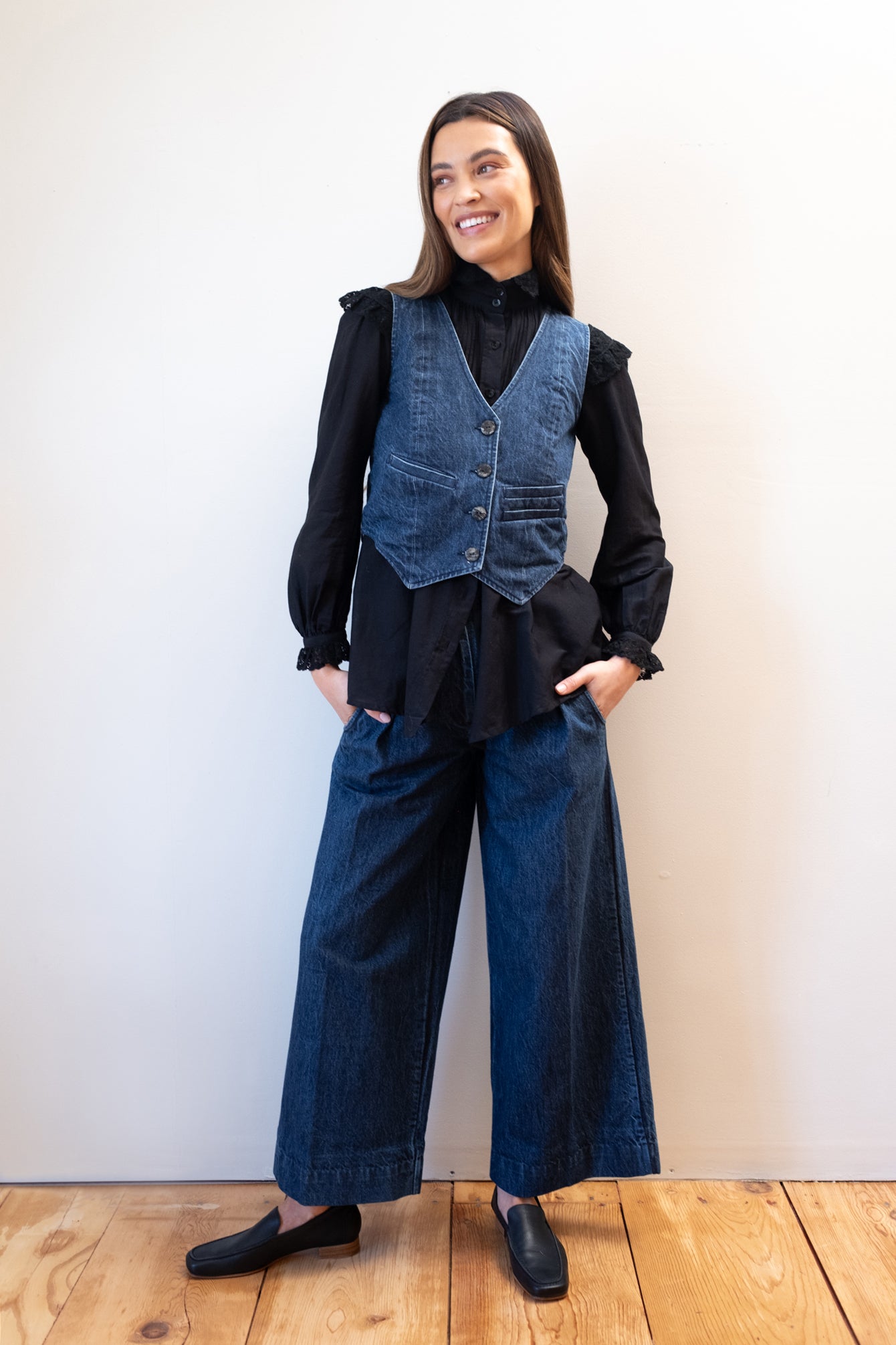 FARRA VEST | denim | organic + earth dyed