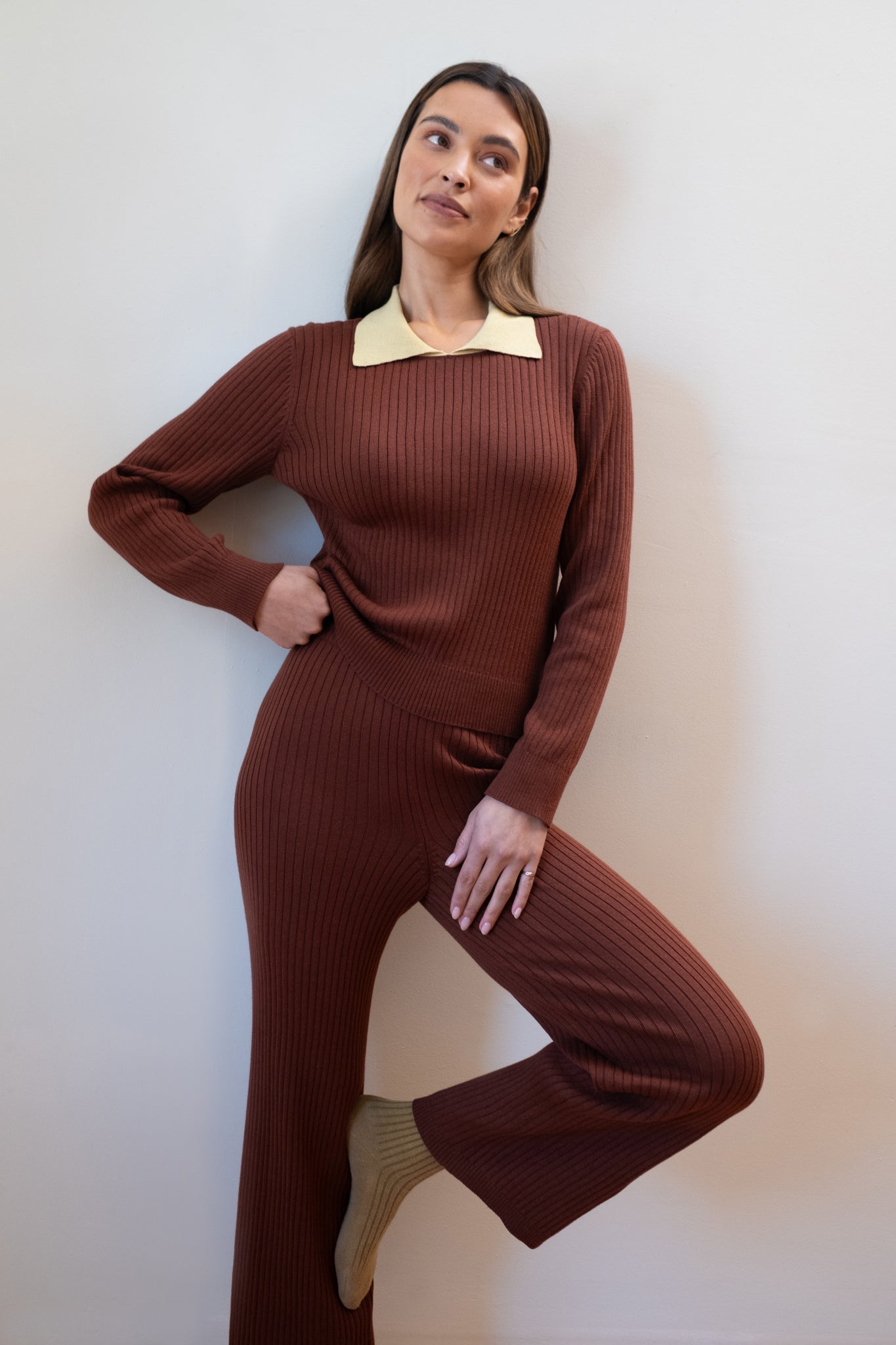 OFELIA KNIT TOP | cacao + pear collar