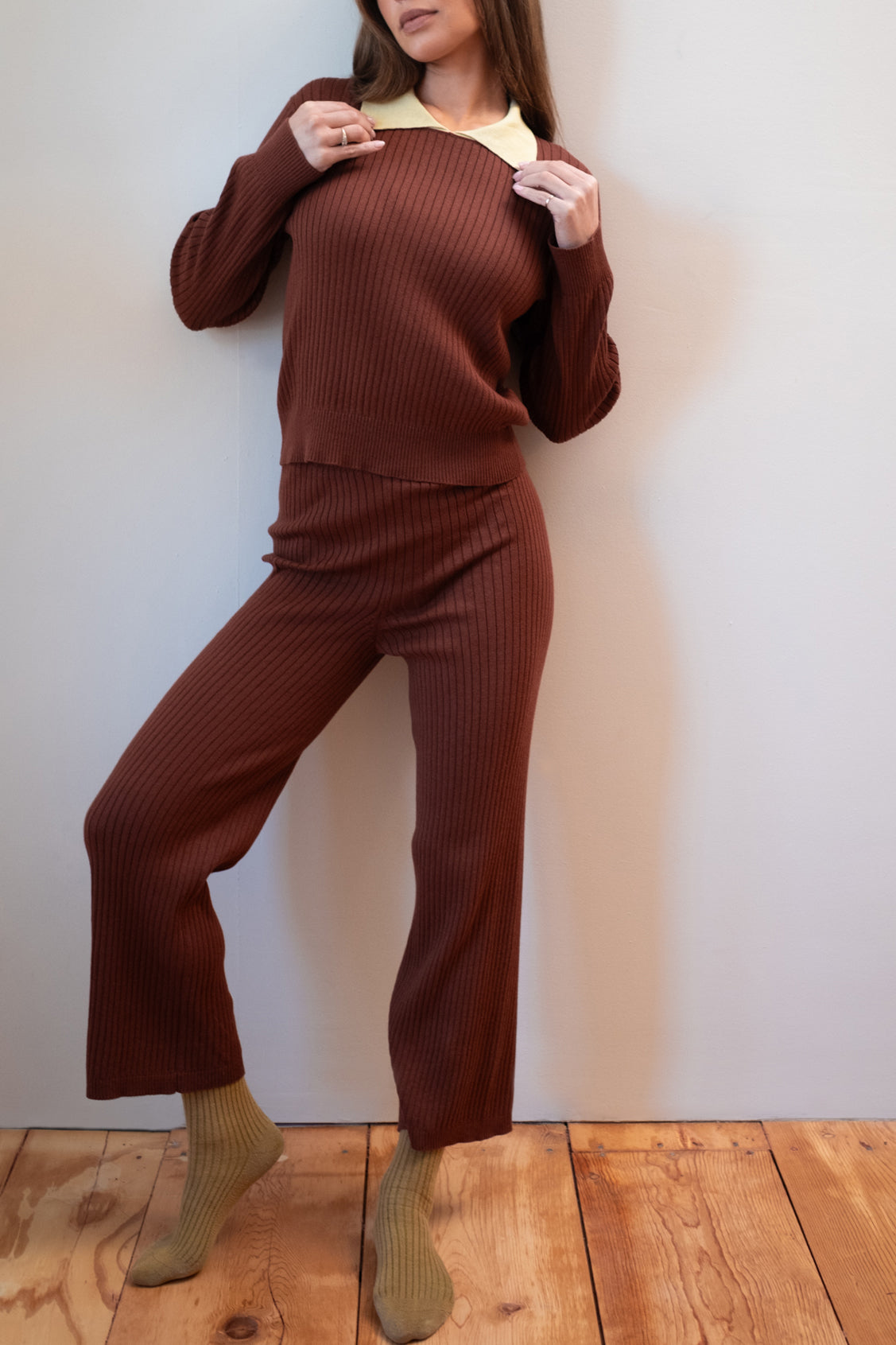 OFELIA KNIT TOP | cacao + pear collar