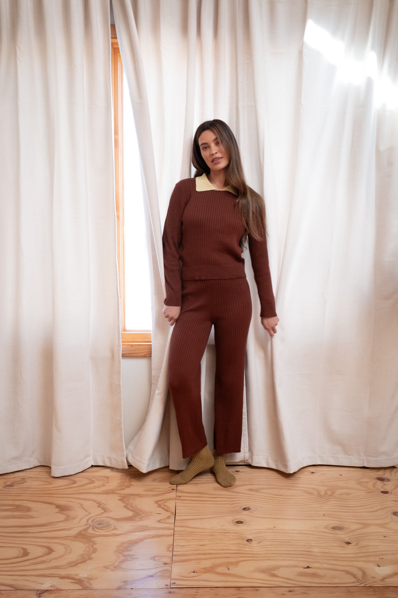 OFELIA KNIT TOP | cacao + pear collar