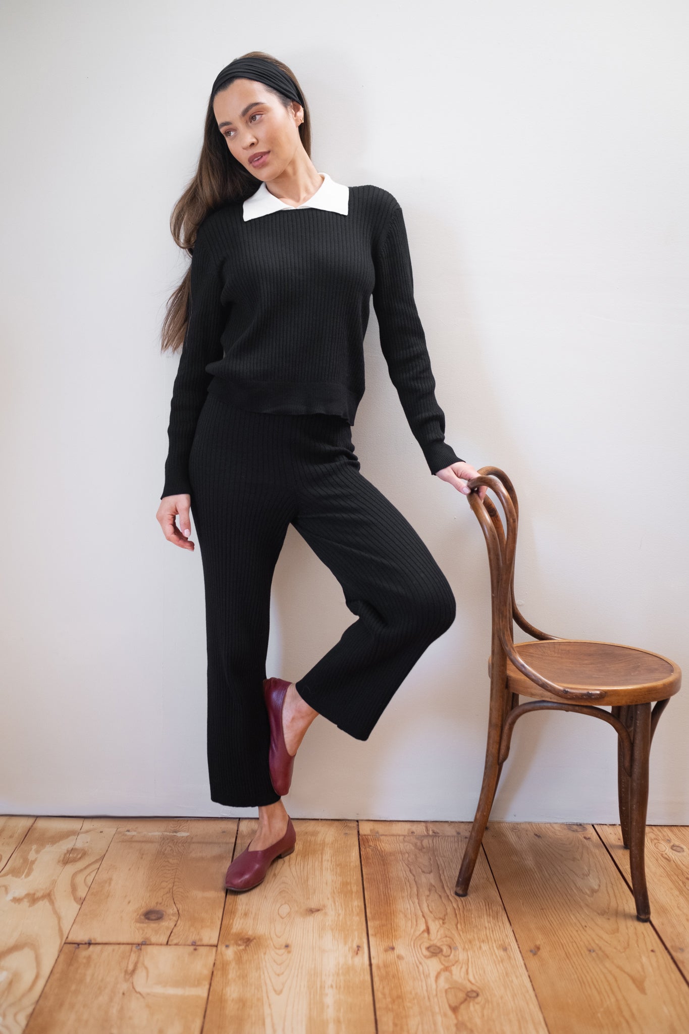 OFELIA KNIT TOP | noir + ecru collar