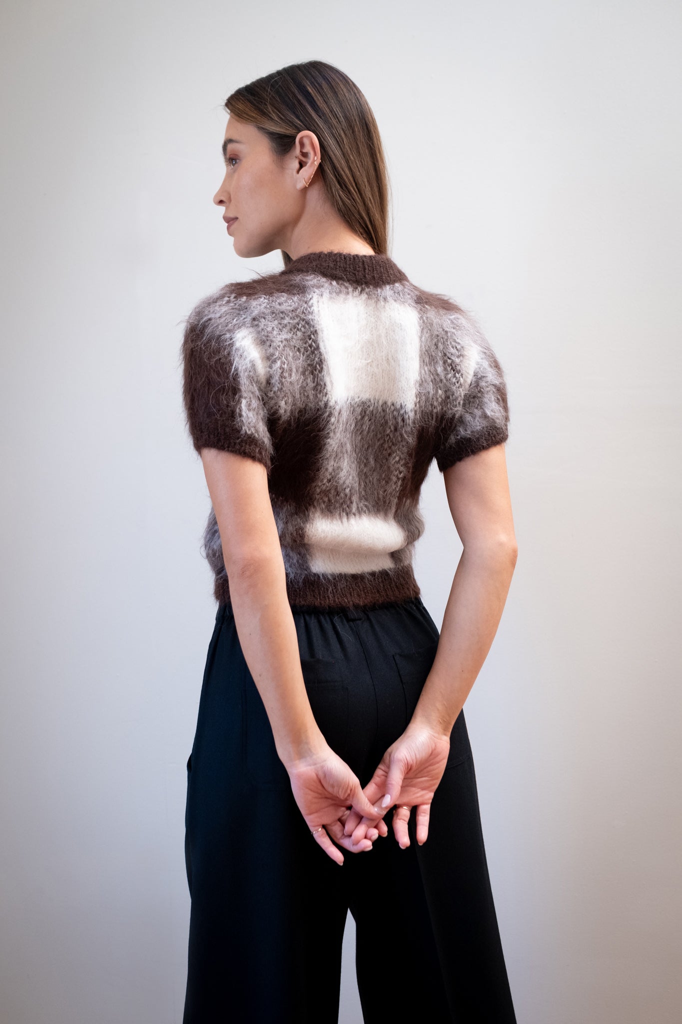 SHORT SLEEVE CARDI | plaid
