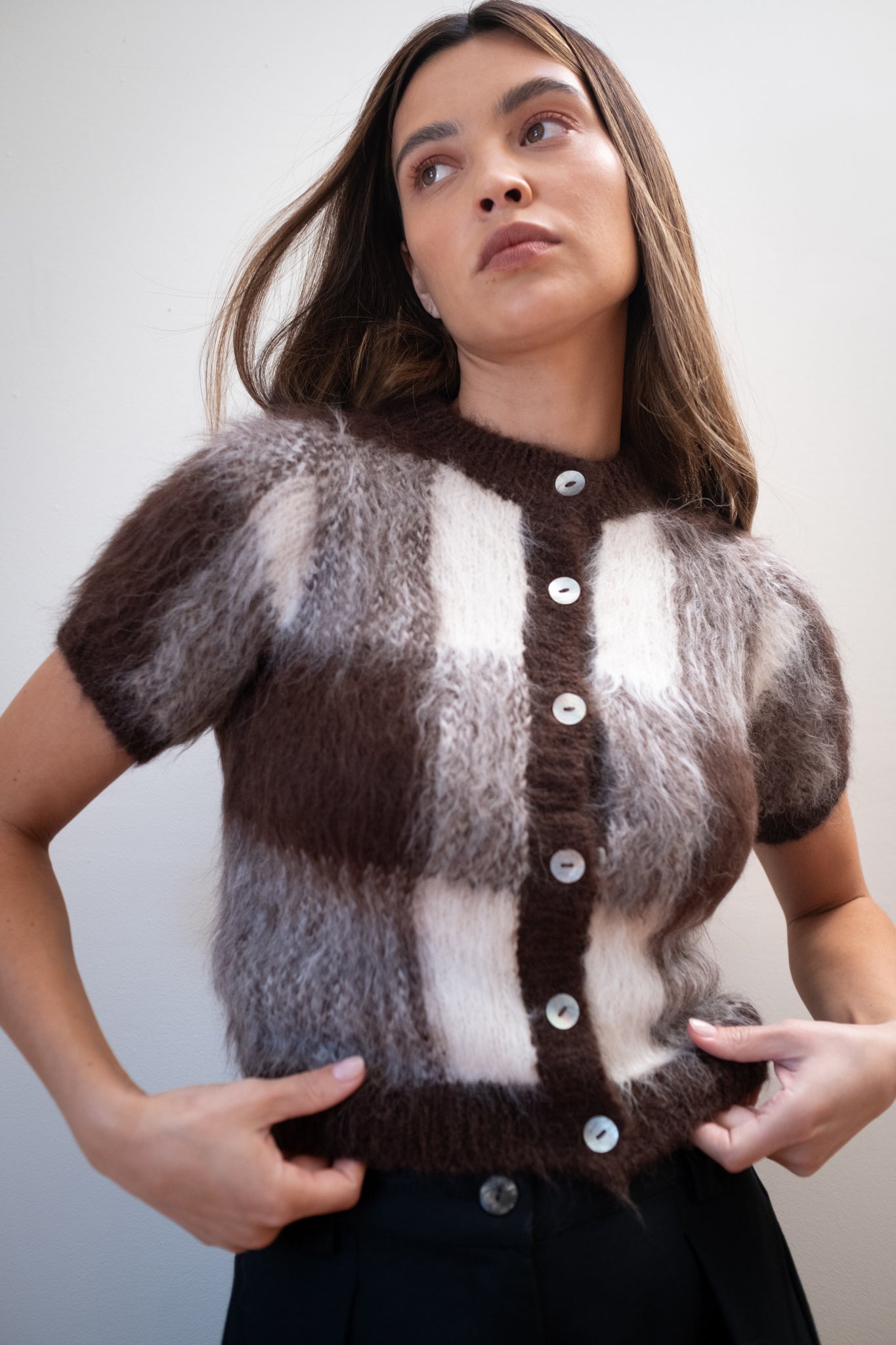 SHORT SLEEVE CARDI | plaid