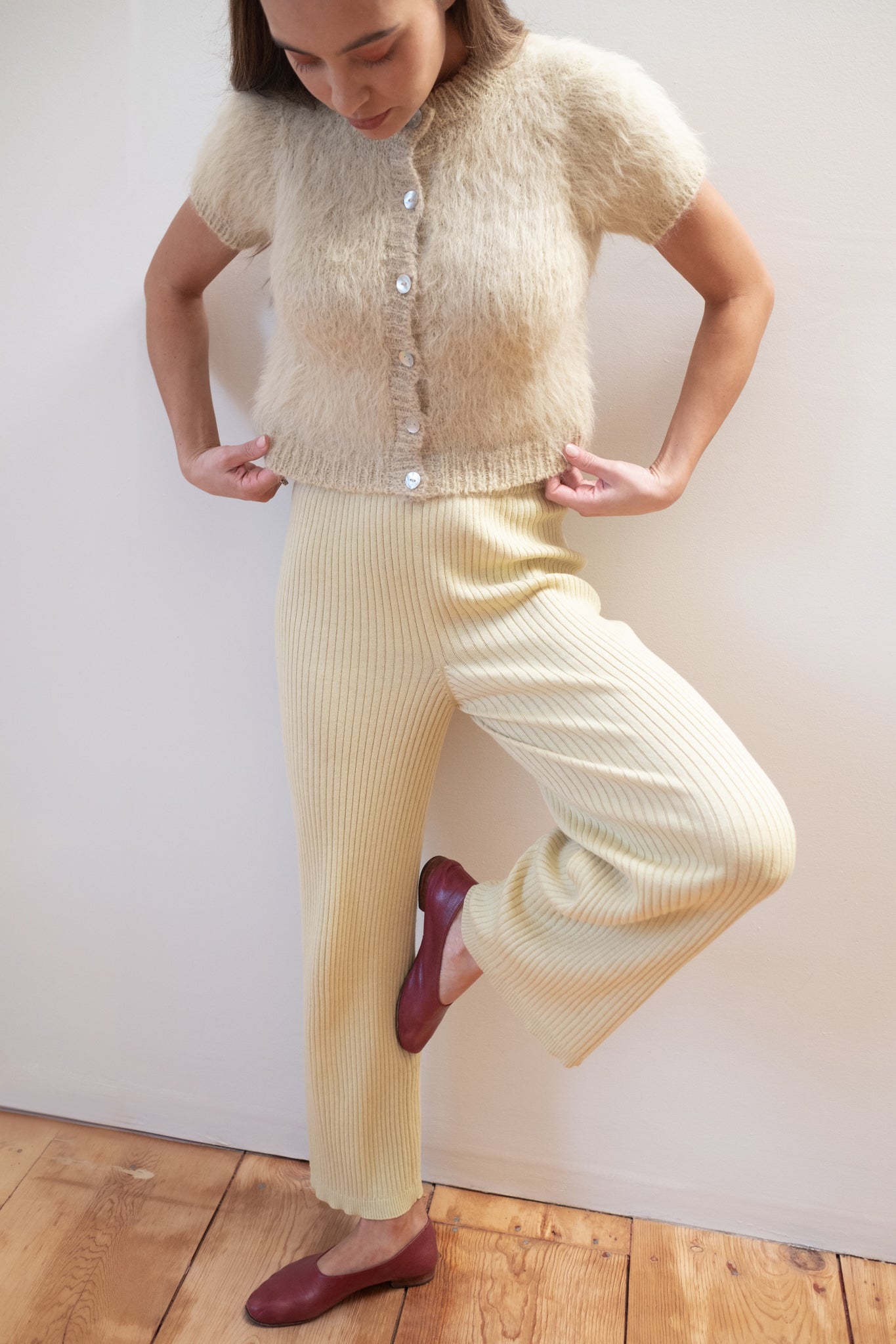 SHORT SLEEVE CARDI | pear