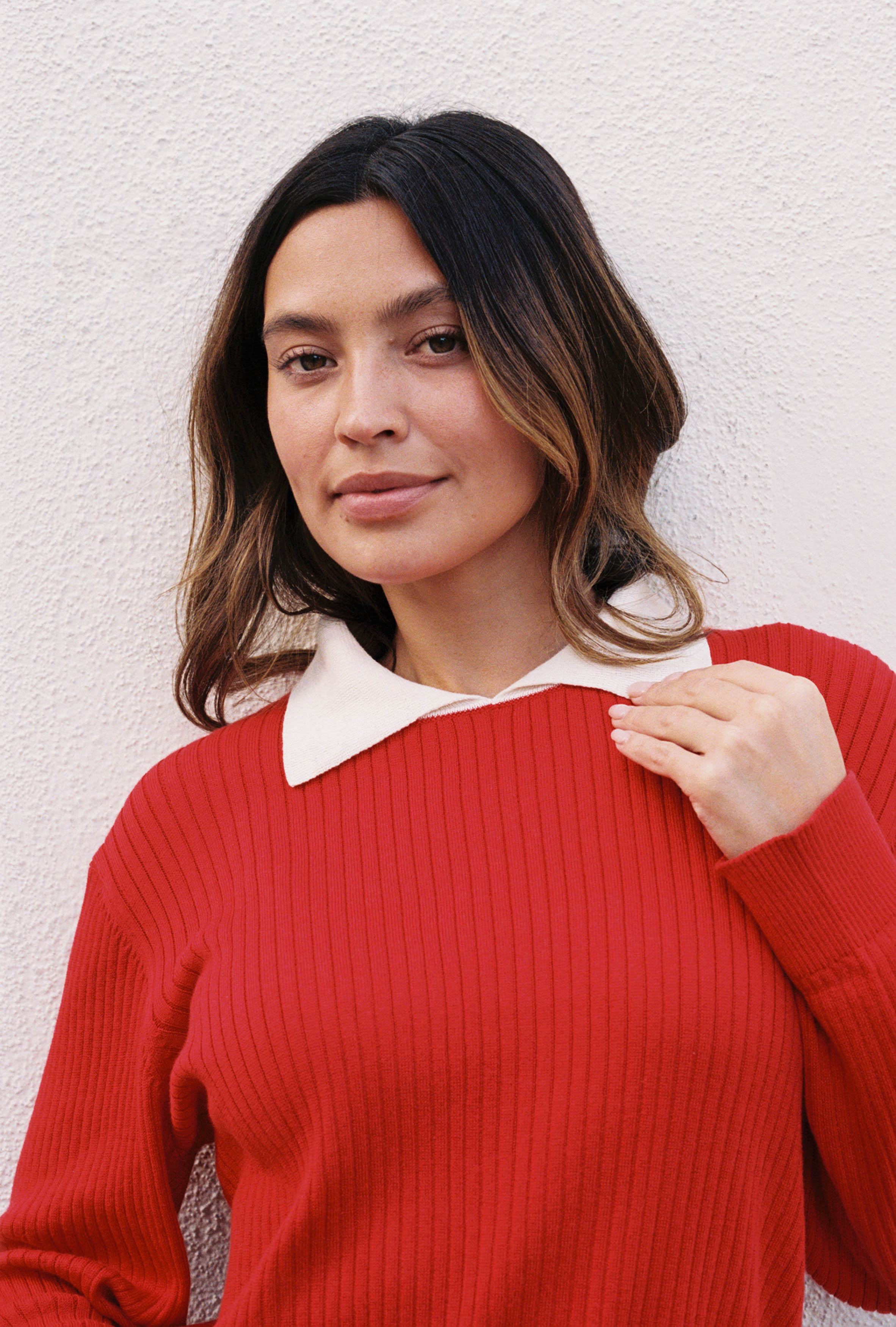 OFELIA KNIT TOP | piquillo + ecru collar