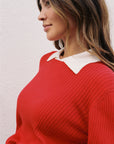 OFELIA KNIT TOP | piquillo + ecru collar