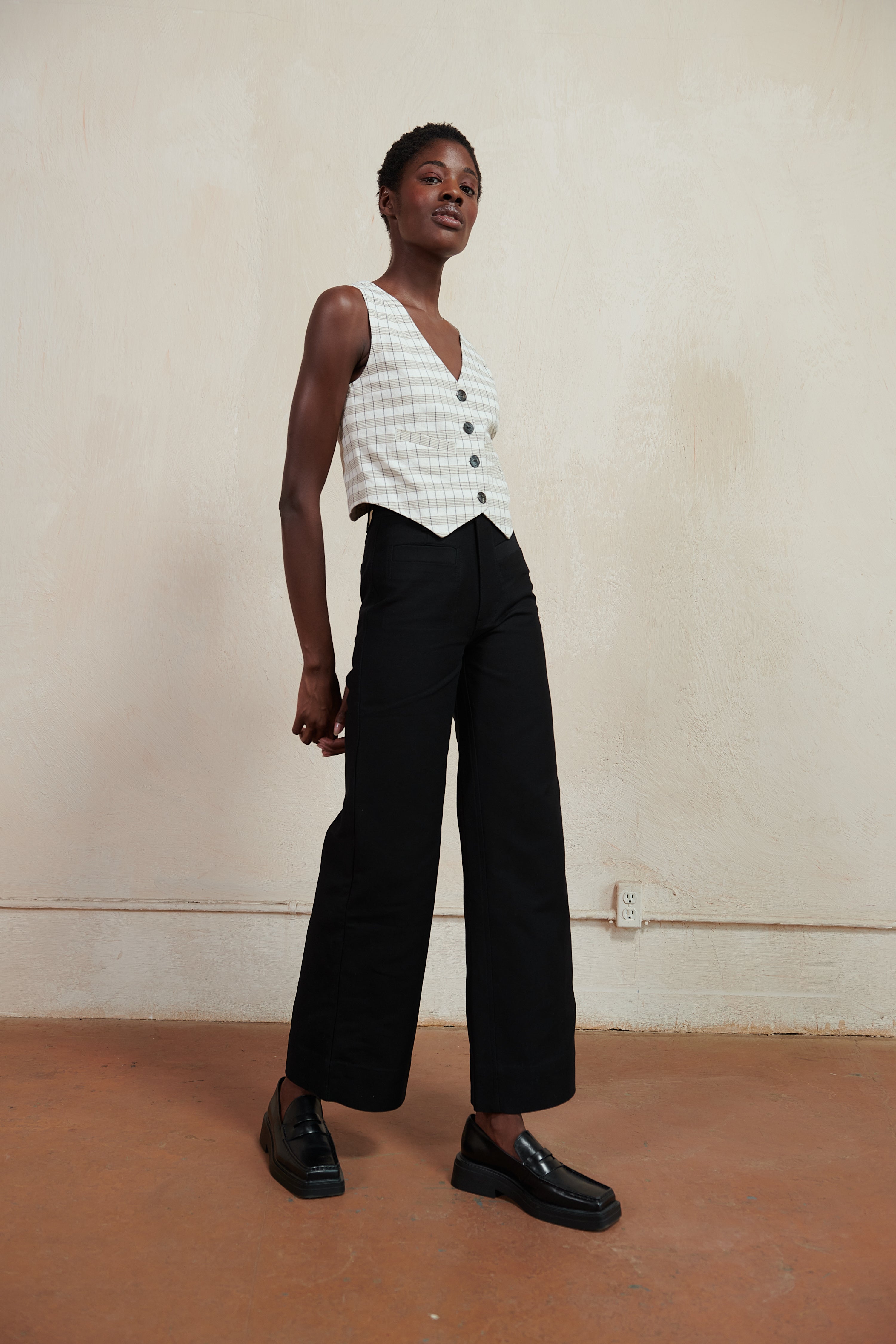 FARRA VEST | bone plaid | organic + earth dyed – Maria Stanley