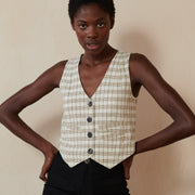 FARRA VEST | bone plaid | organic + earth dyed