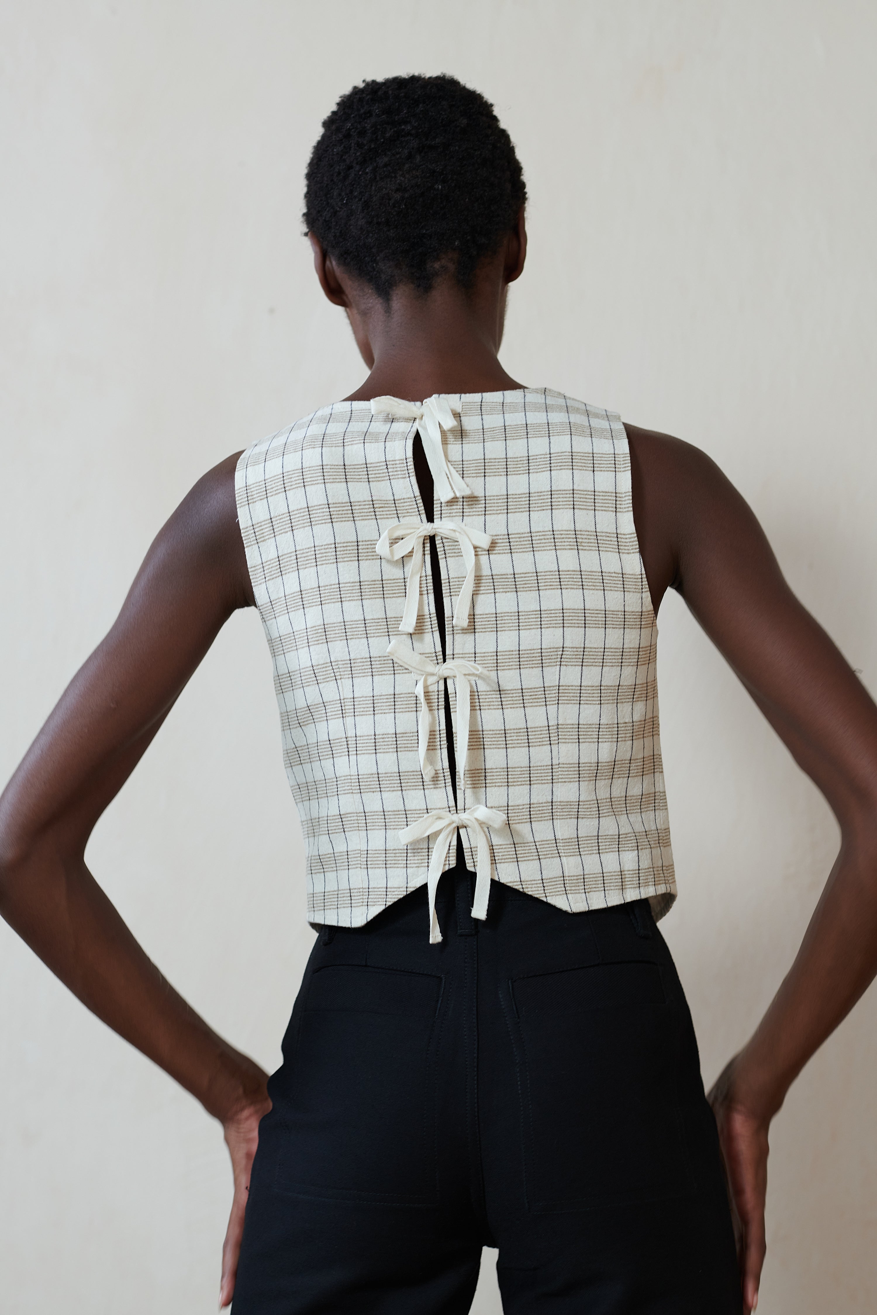 FARRA VEST | bone plaid | organic + earth dyed