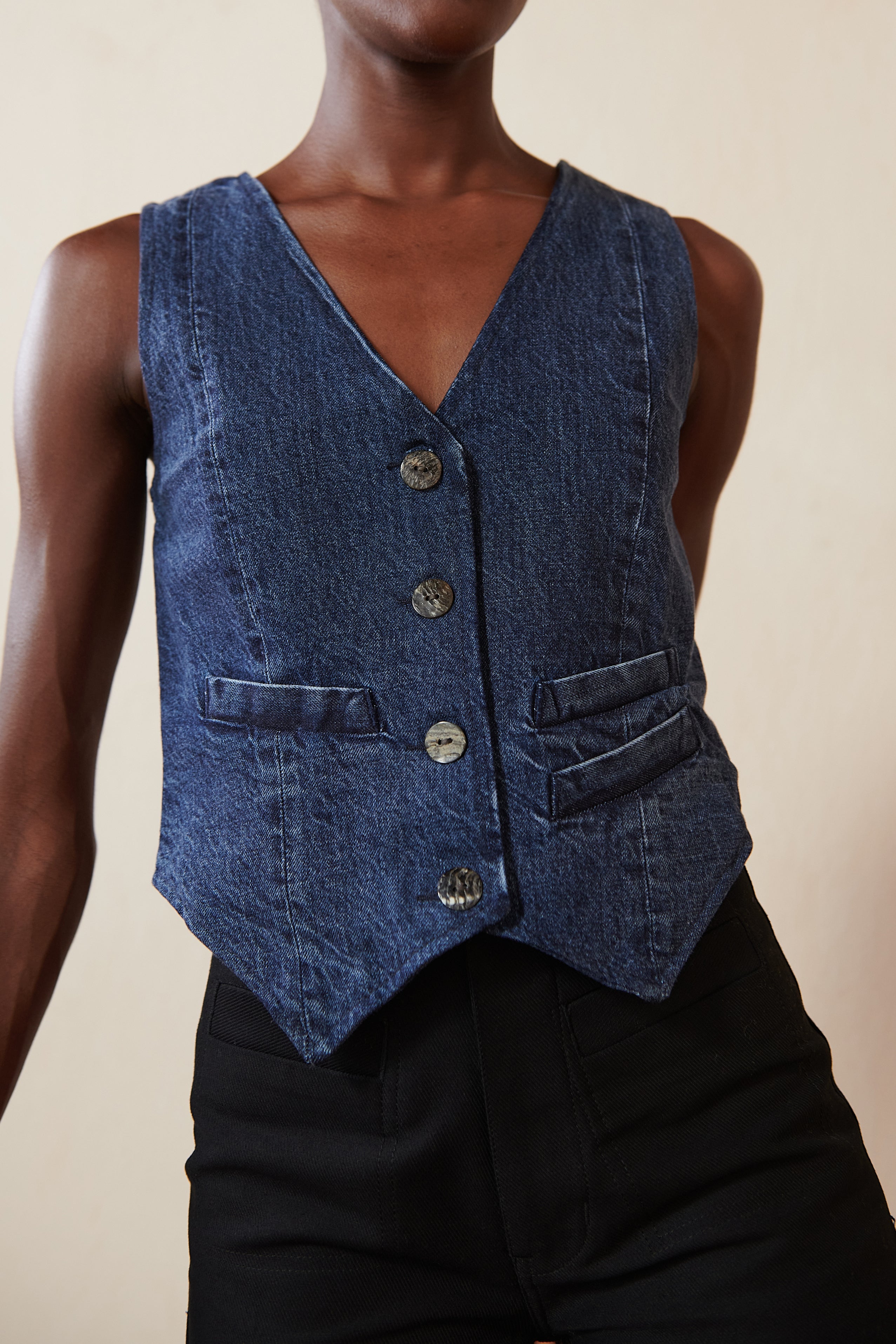 INPARFECT DENIM VEST Medium Wash Vest - Denim Vest Top - Button 