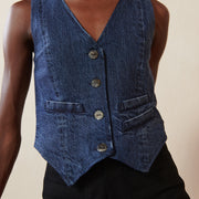 FARRA VEST | denim | organic + earth dyed