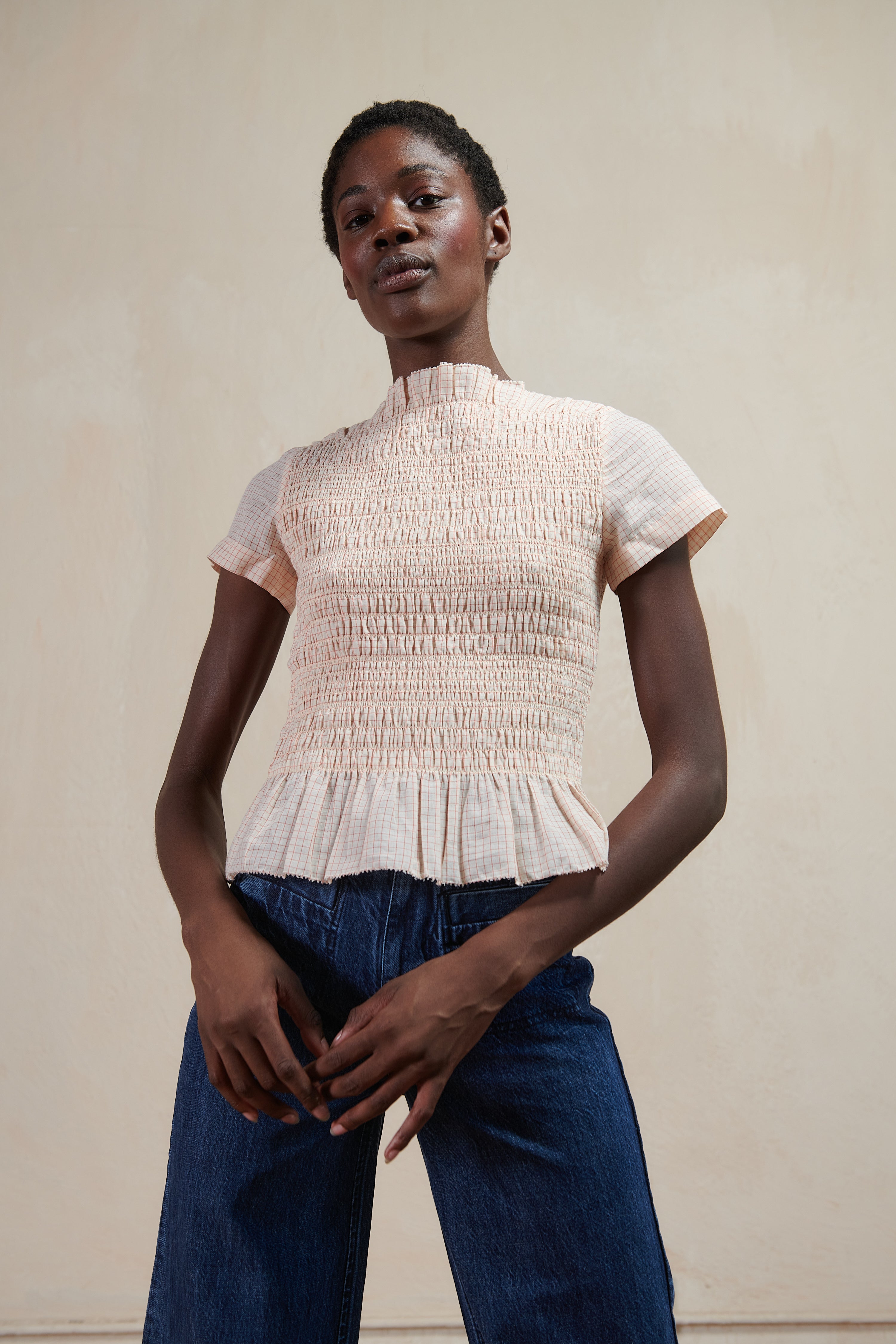 FERNE REVERSIBLE TOP 2.0 | piquillo check | organic + earth dyed