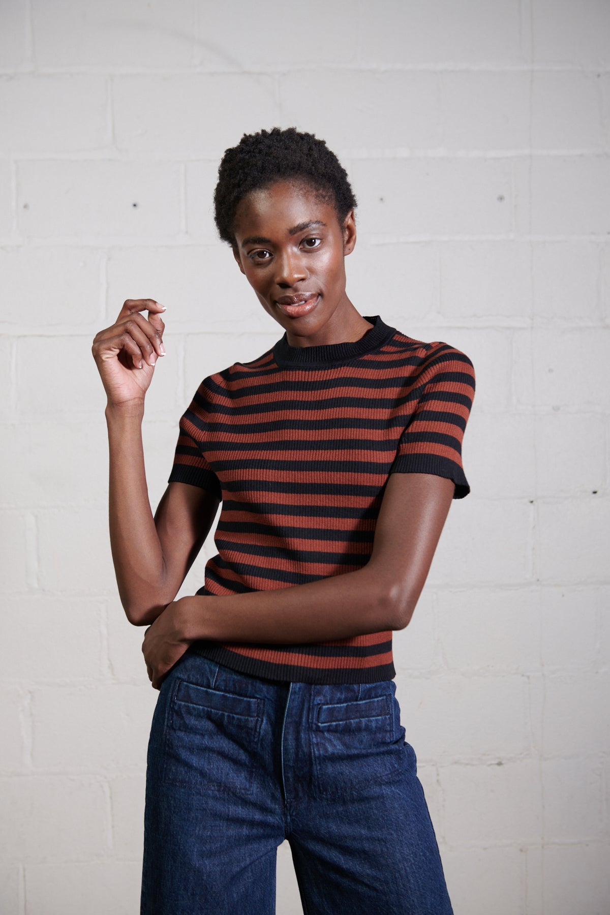 JONES RIBBED TEE | cacao stripe | organic