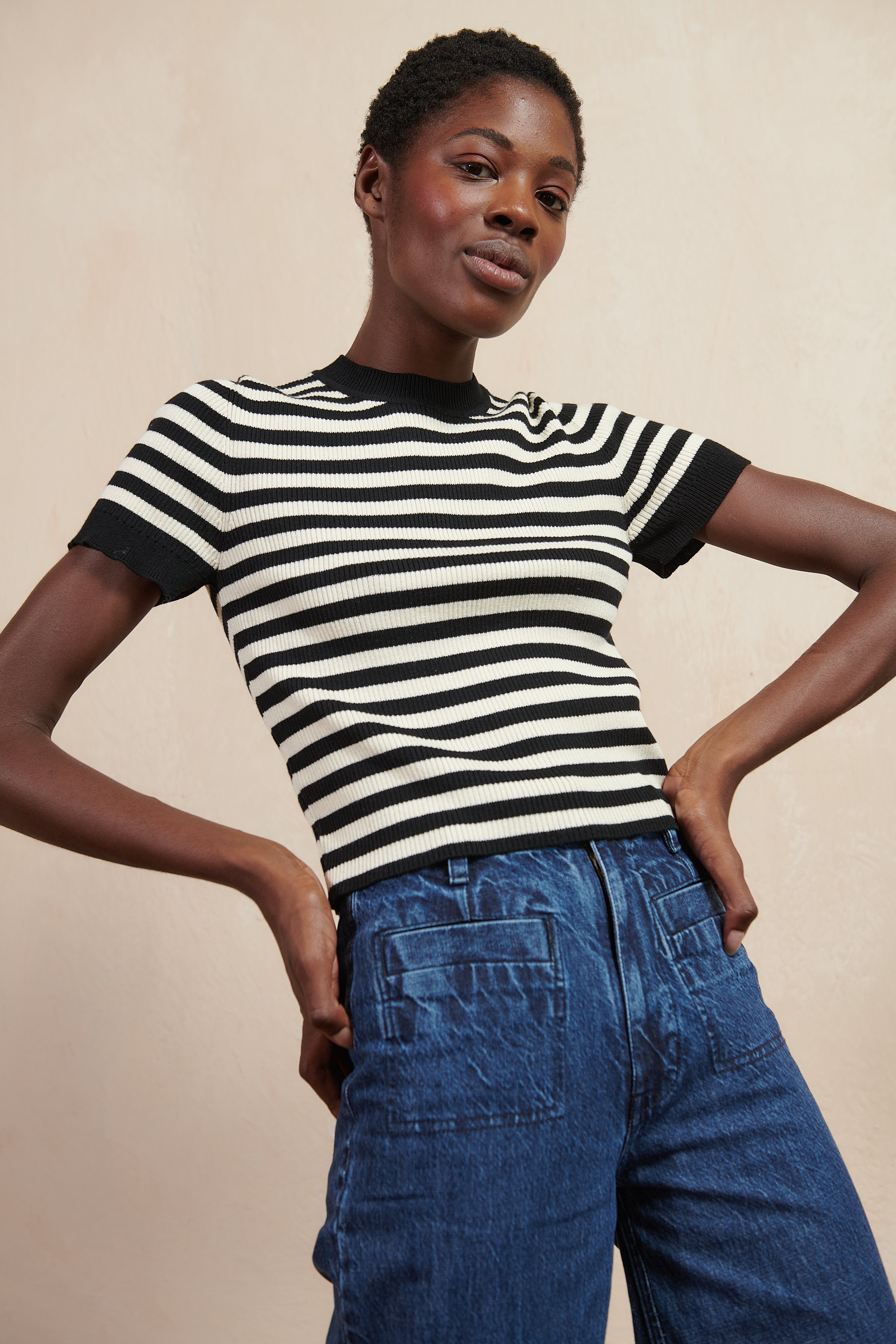 JONES RIBBED TEE | stripe | organic – Maria Stanley