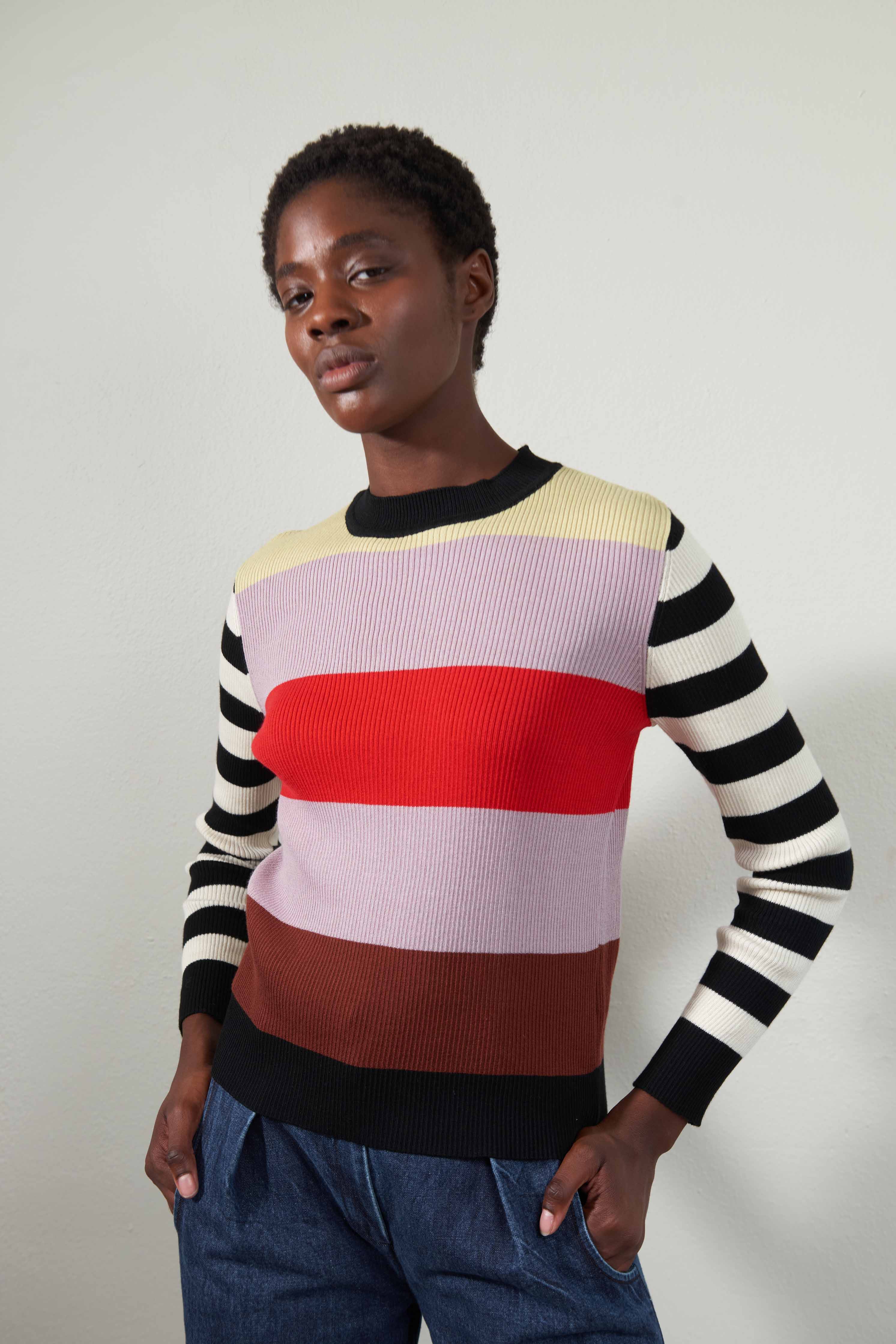 MAIZY RIBBED PULLOVER | stripe | organic