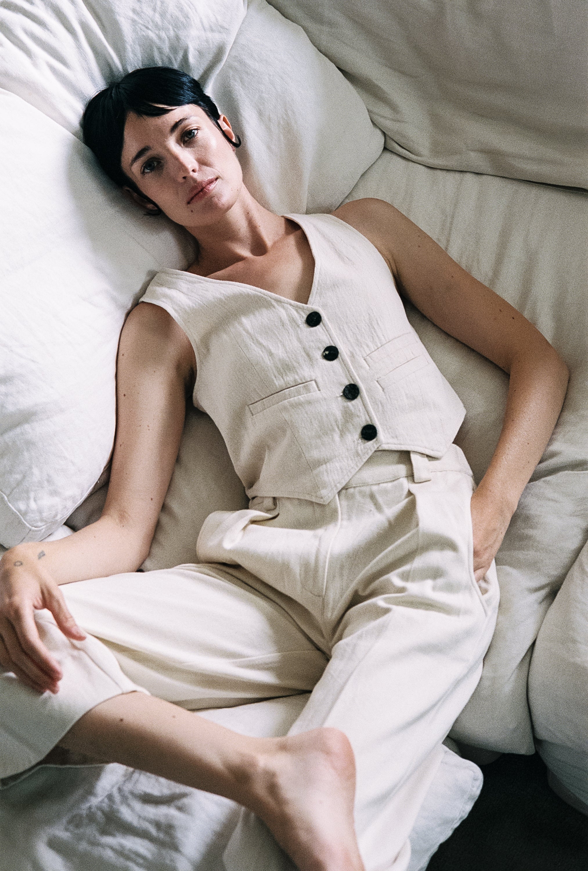 FARRA VEST | bone denim | organic + undyed