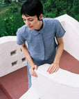 SEBASTIAN TOP | indigo gingham | organic + earth dyed