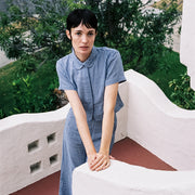 SEBASTIAN TOP | indigo gingham | organic + earth dyed