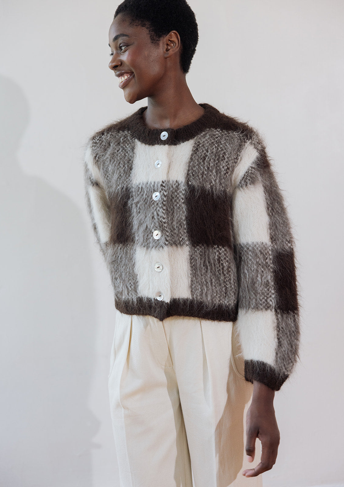 BRUSHED CARDI | plaid
