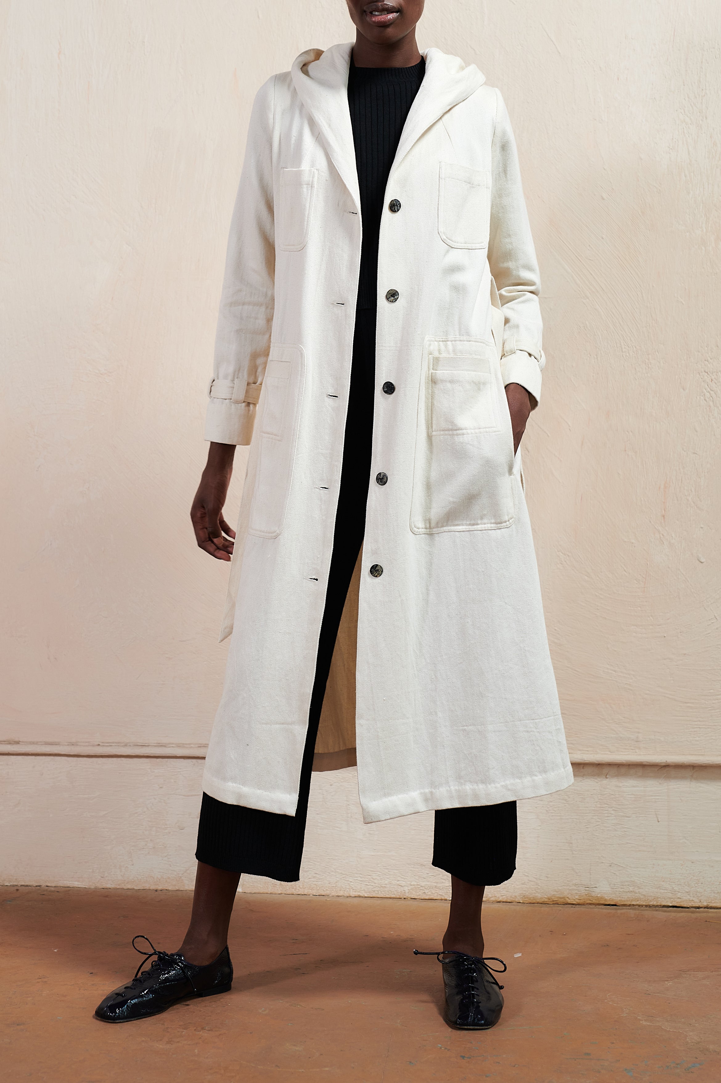 HOODED CONRAD TRENCH | bone | organic + undyed | WAREHOUSE SALE