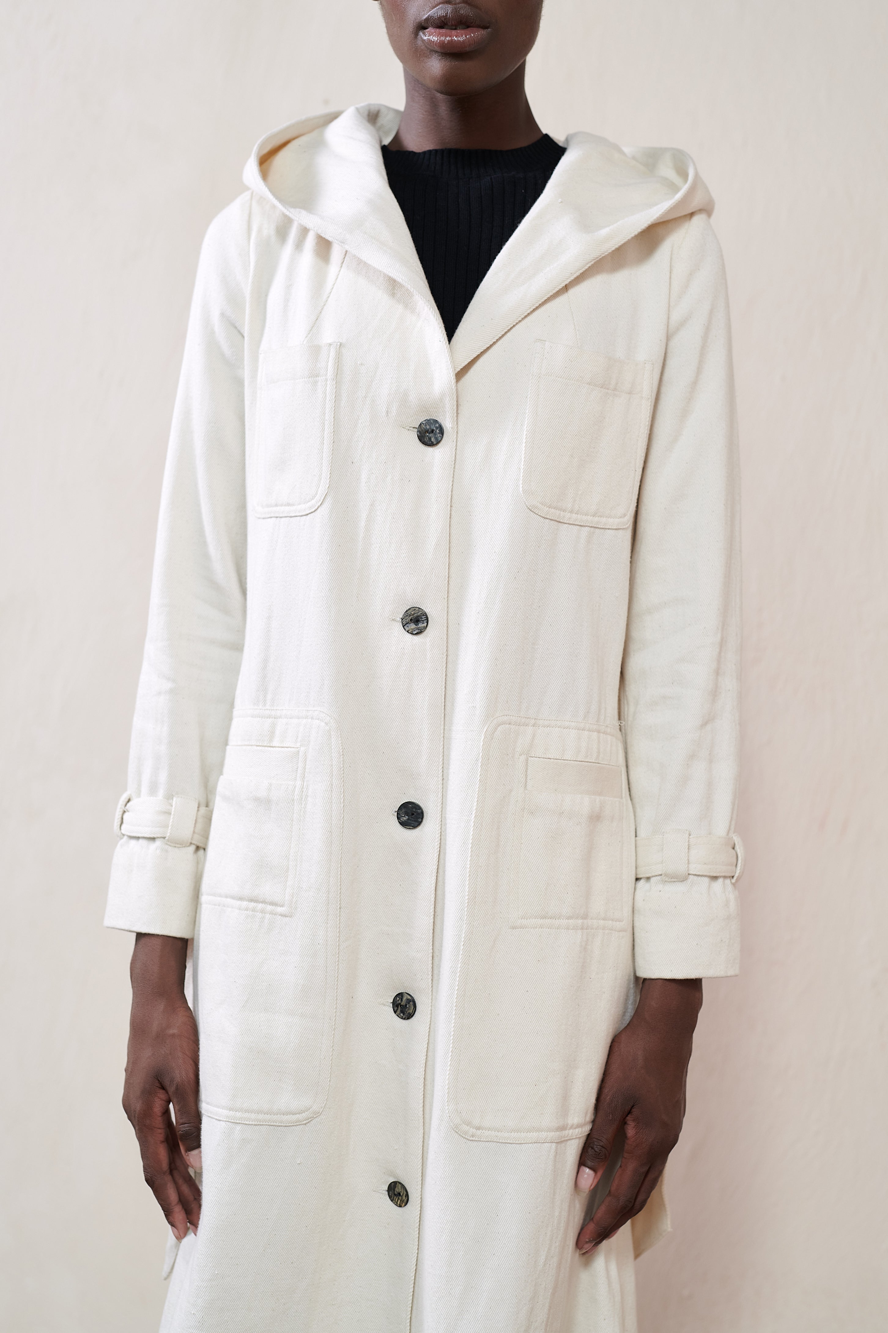 HOODED CONRAD TRENCH | bone | organic + undyed – Maria Stanley