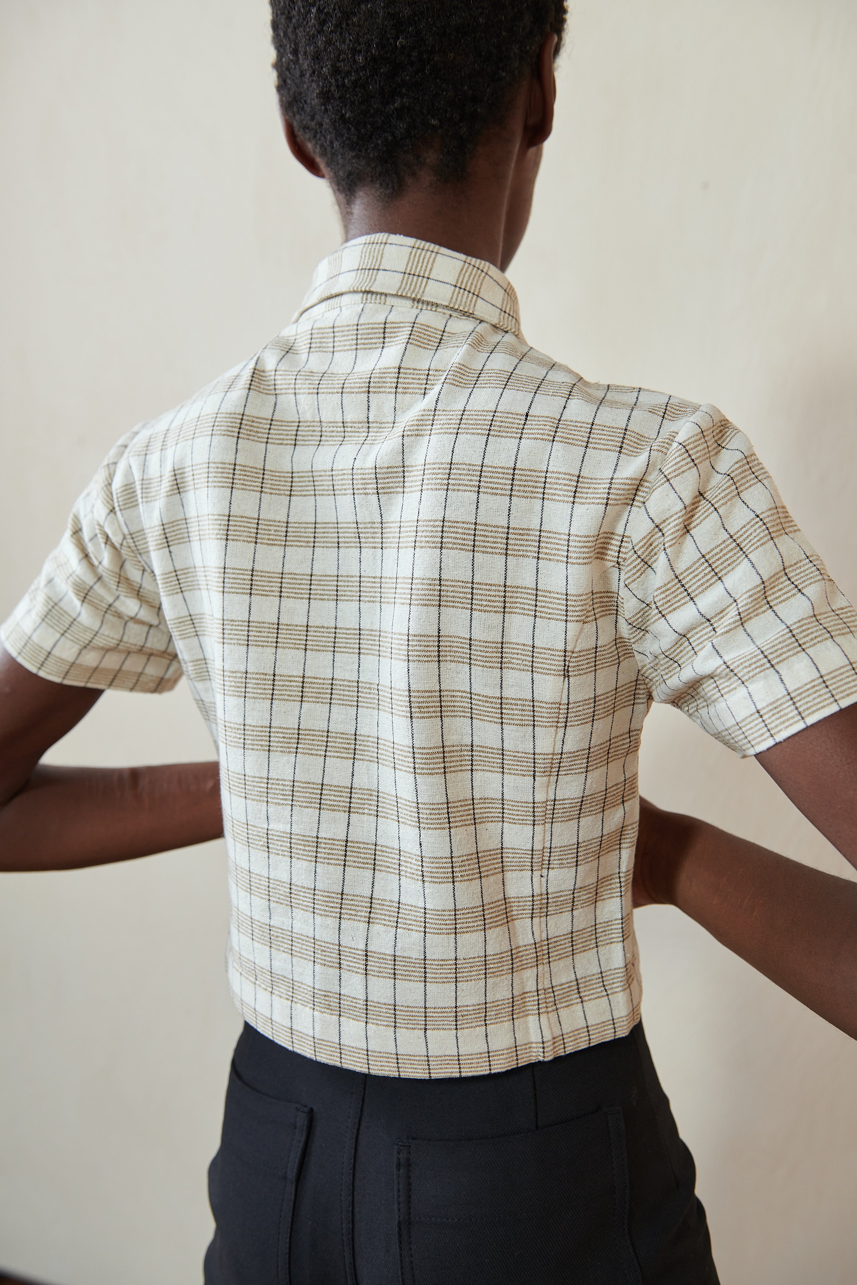 SEBASTIAN TOP | bone plaid | organic + earth dyed