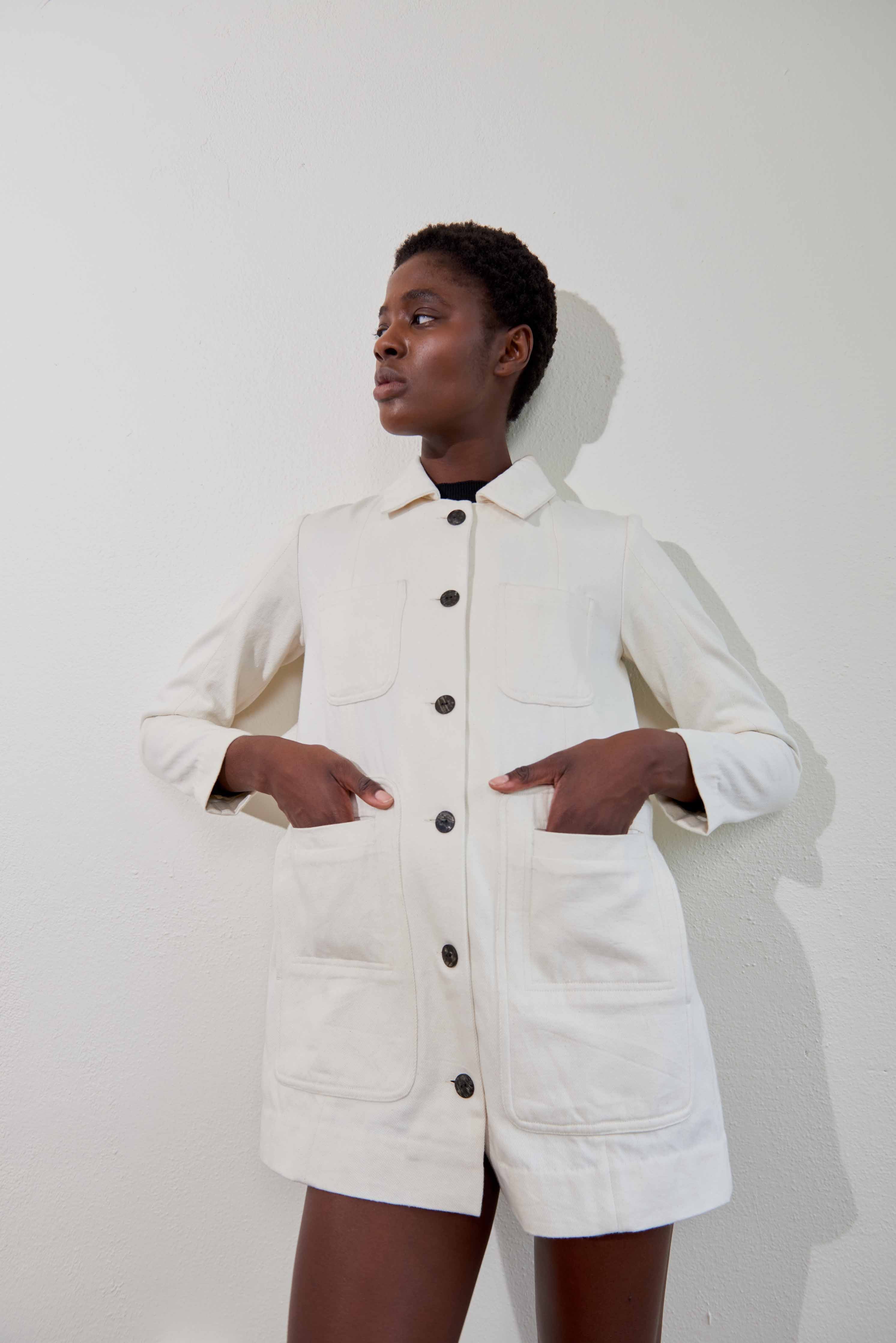 SHORT CONRAD COAT | bone denim | organic + undyed