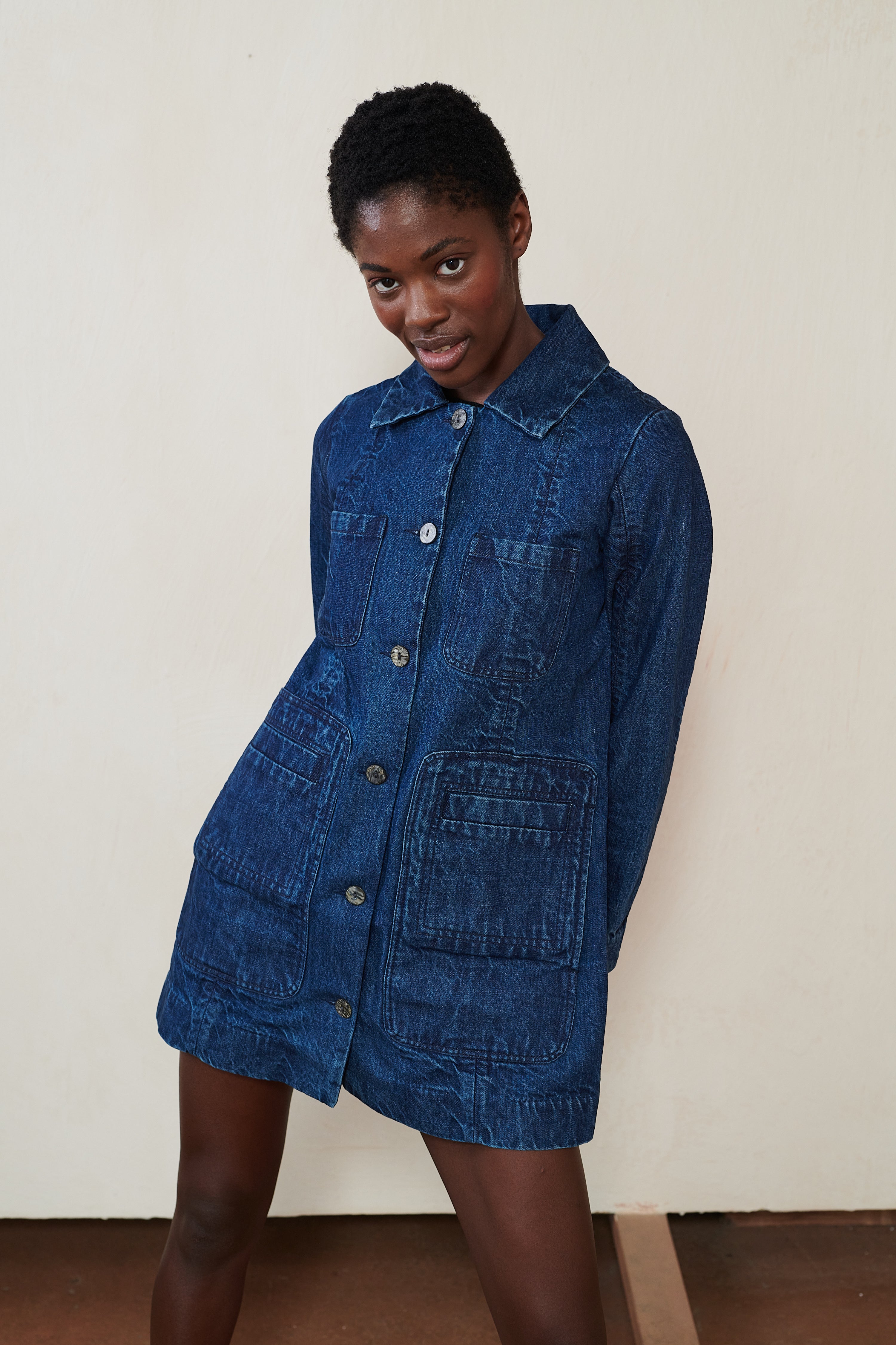 SHORT CONRAD CAR COAT | denim | organic + earth dyed