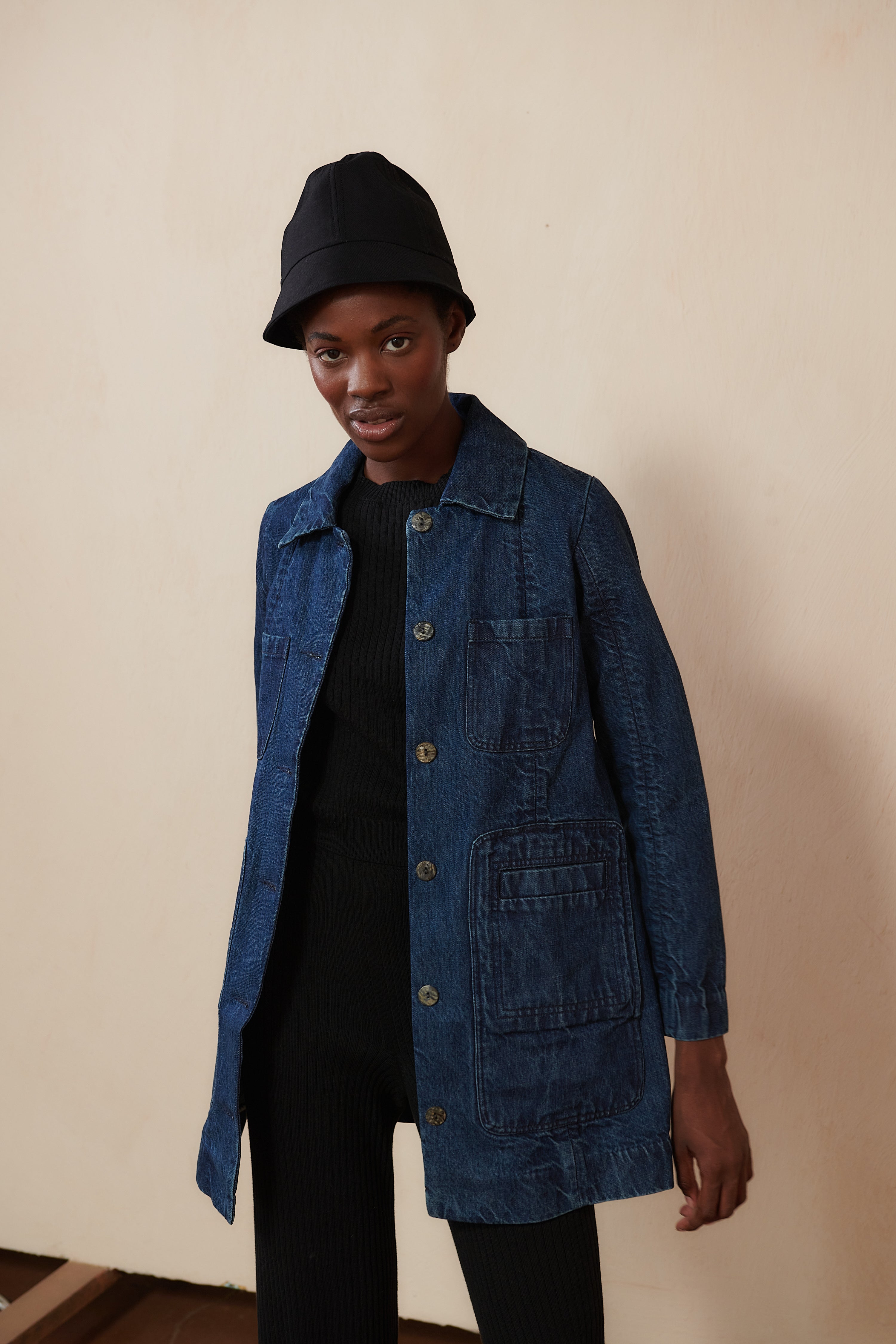 SHORT CONRAD CAR COAT | denim | organic + earth dyed