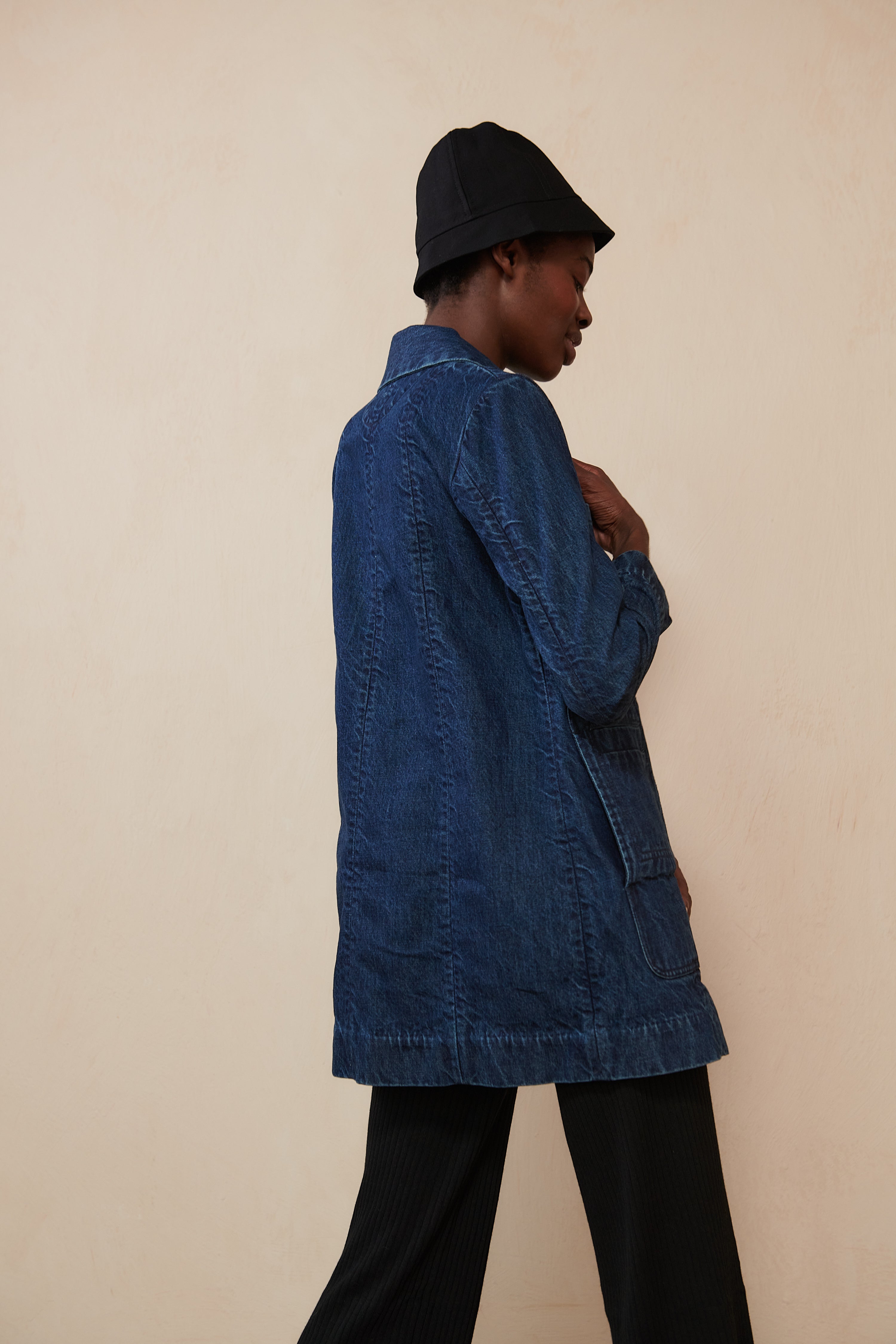 SHORT CONRAD CAR COAT | denim | organic + earth dyed