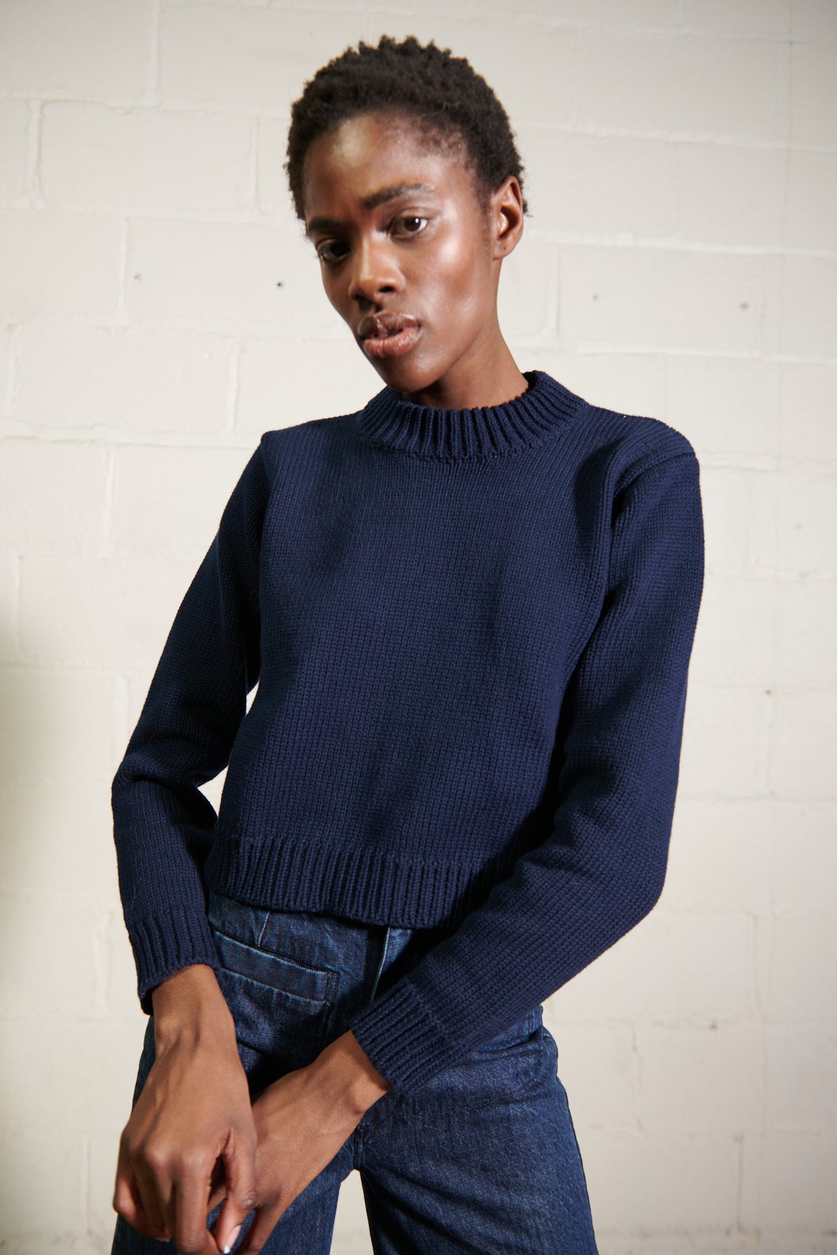 CHUNKY SHRUNKEN JUMPER | navy | organic – Maria Stanley