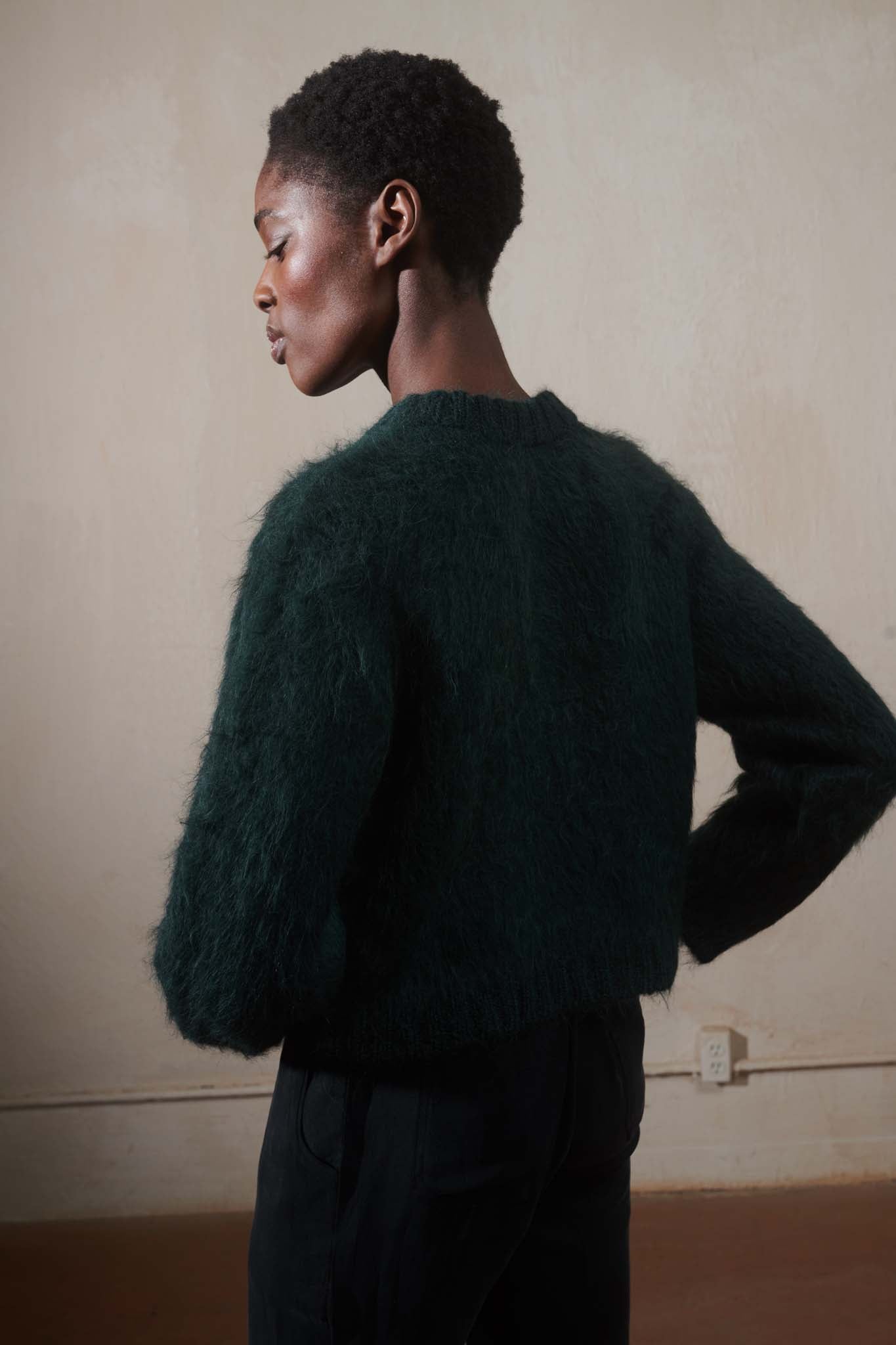 BRUSHED CARDI | kelp