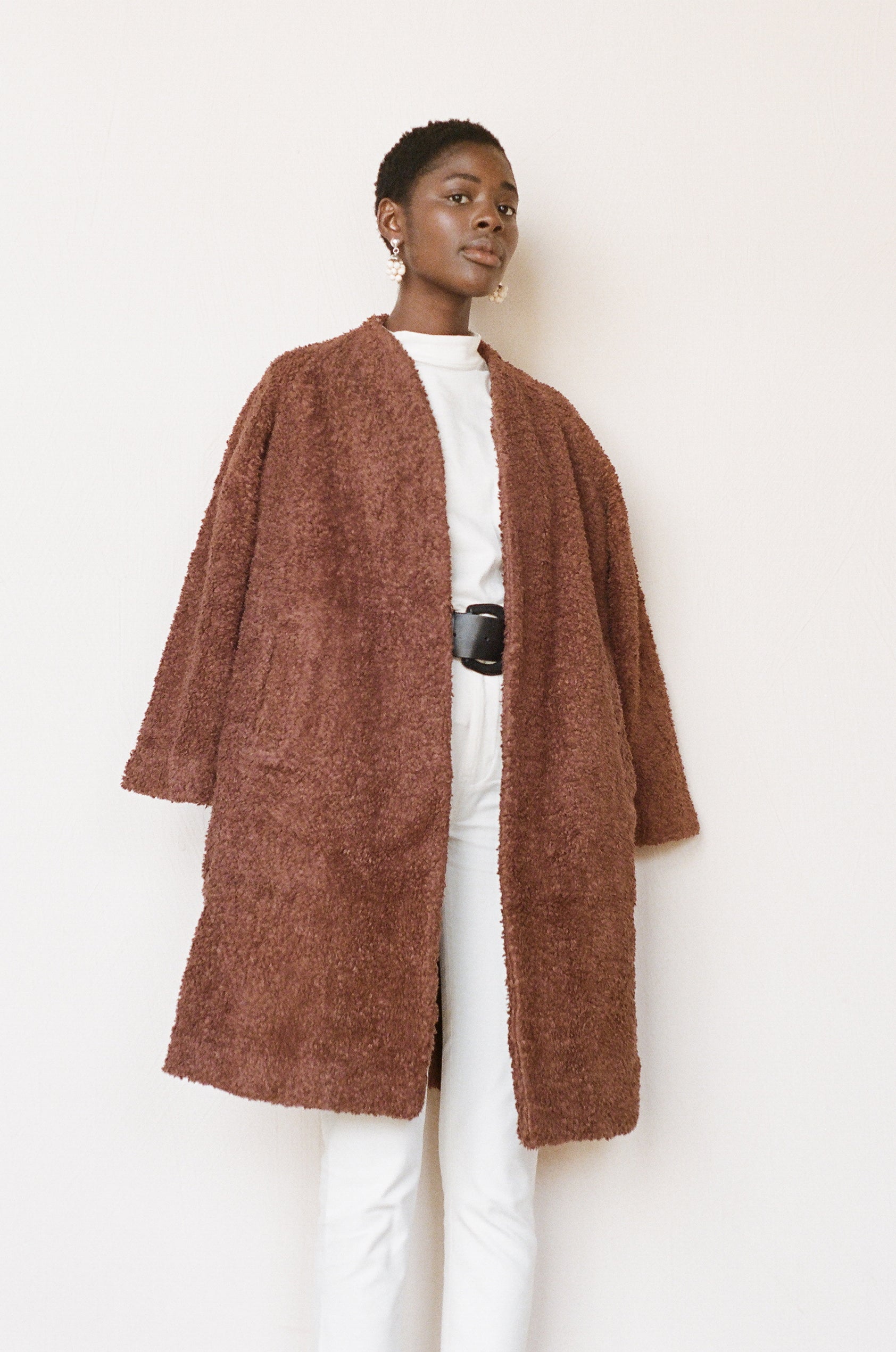 Maria Stanley cotton sherpa verde coat clove brown