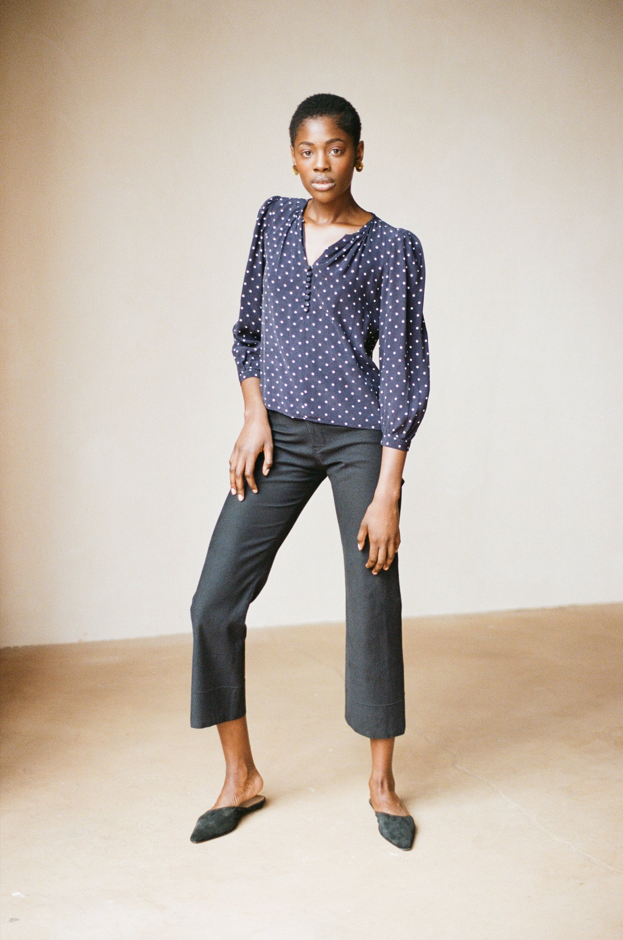 ALMOND BLOUSE | dotted navy | WAREHOUSE SALE