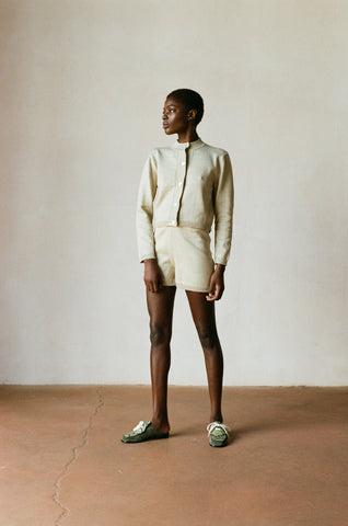 COTTON CARDI | wheat | organic + earth dyed
