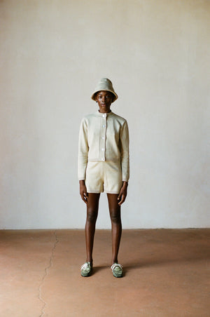 COTTON CARDI | wheat | organic + earth dyed