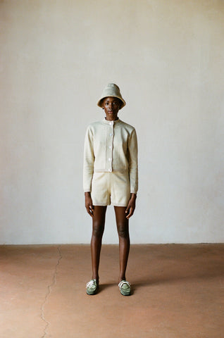 COTTON CARDI | wheat | organic + earth dyed