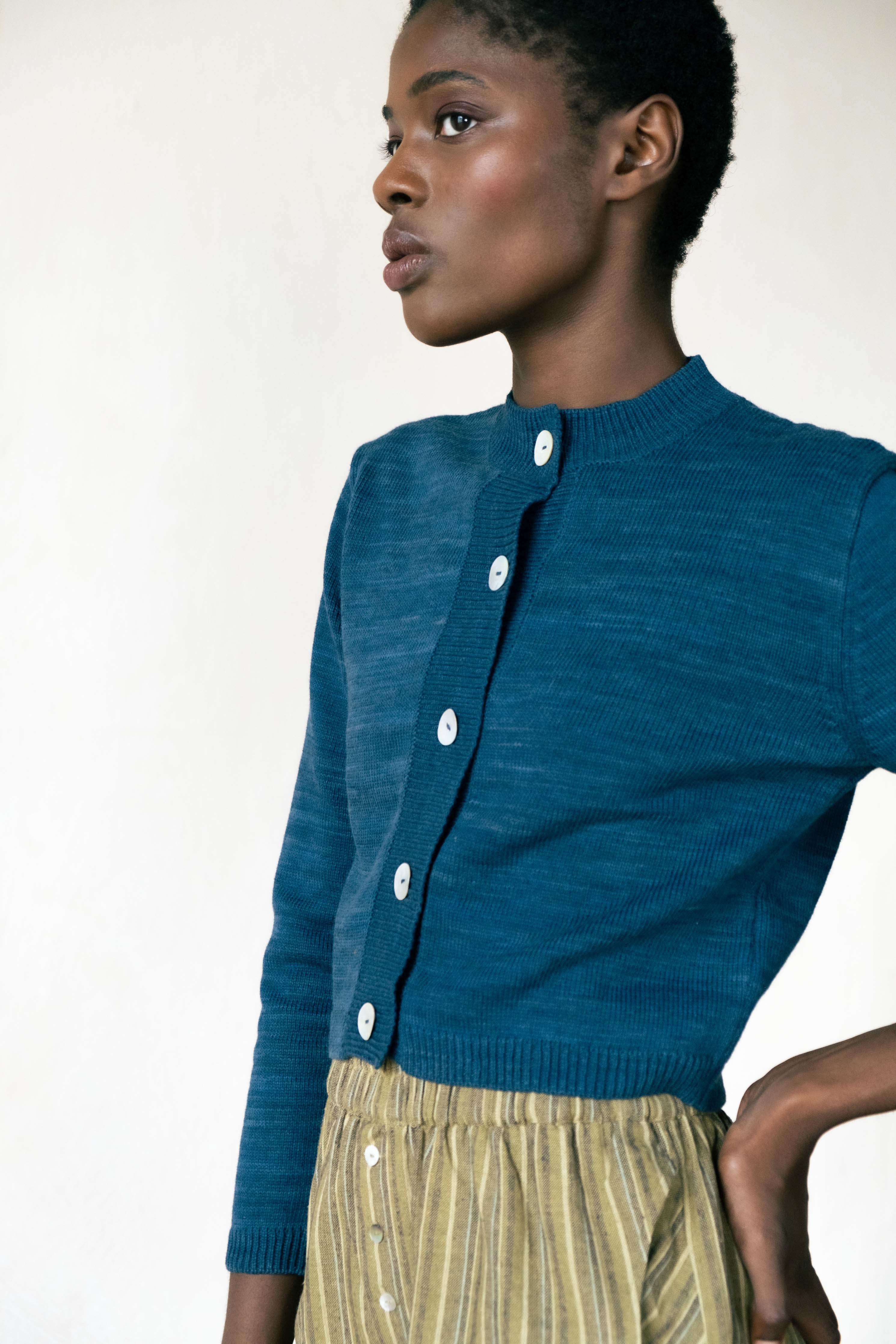 COTTON CARDI | indigo | organic + earth dyed