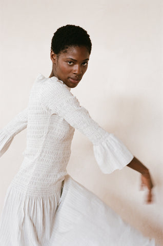 LYNDALE DRESS | bone stripe | organic + earth dyed